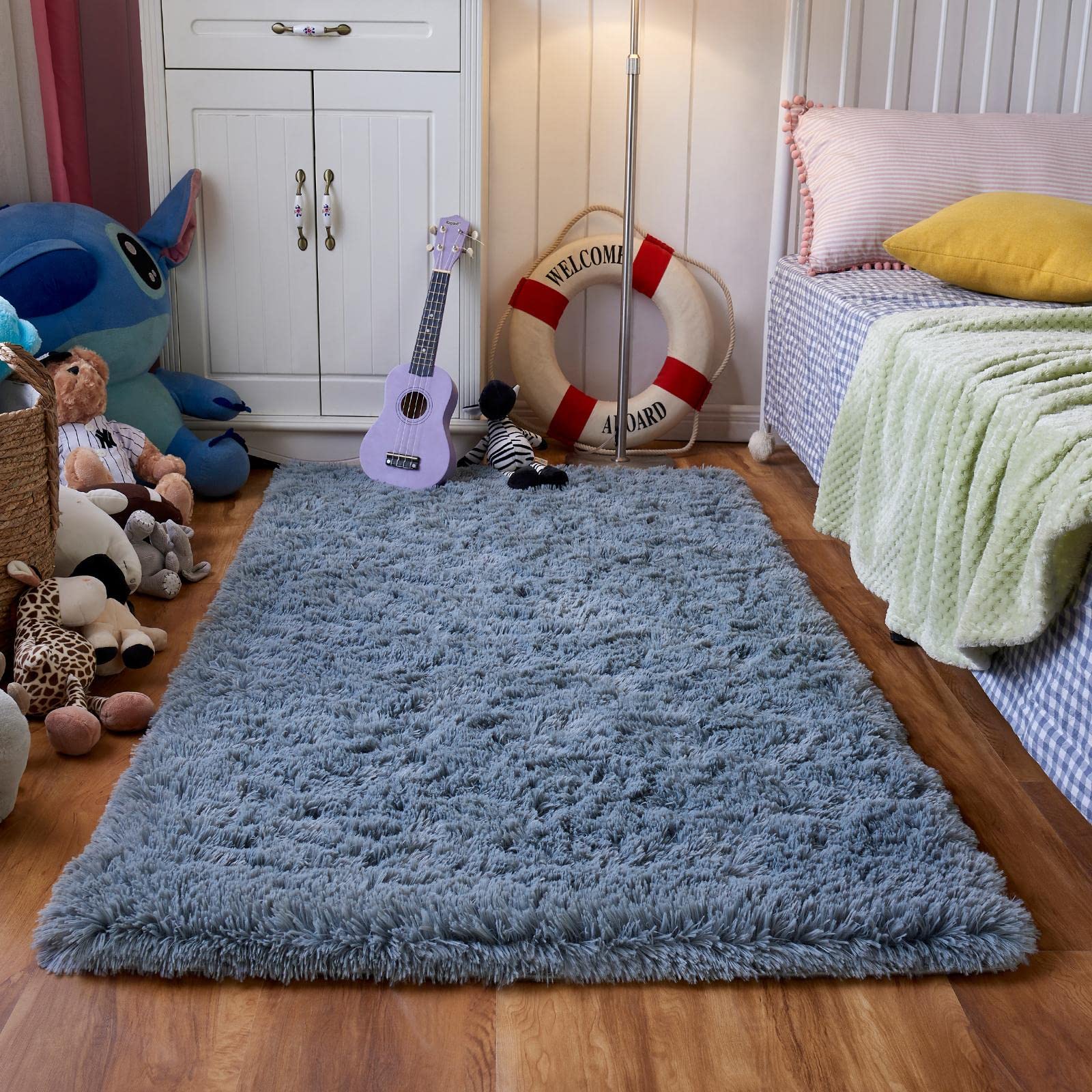 Evitany Soft Area Rug, Modern Indoor Rugs for Bedroom, Fuzzy Shag Area Rugs for Living Room, Kid's Room and Baby Nursery Room, Upgraded Non-Slip Durable Carpet(Grey, 3.3×5.2 ft)