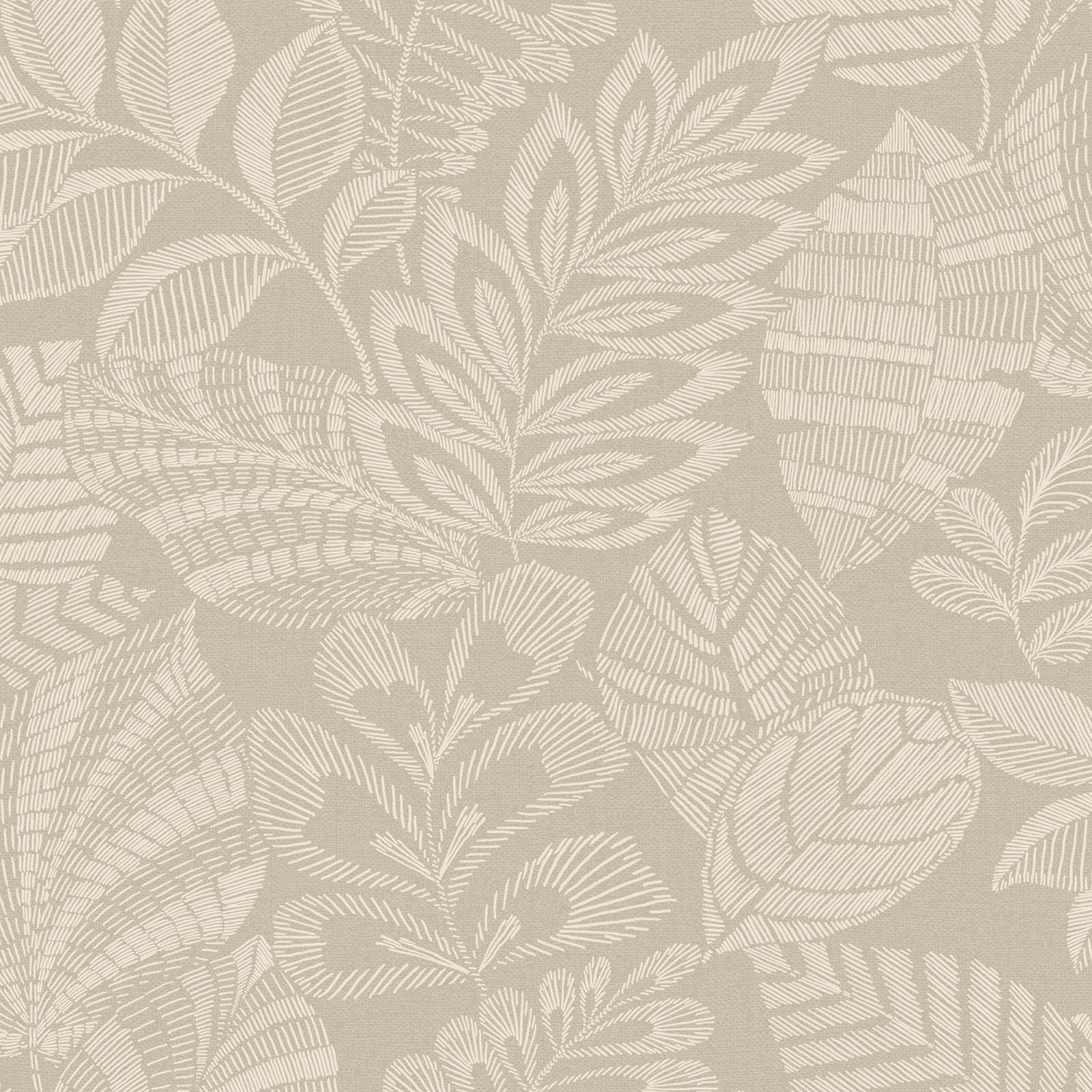 Grandeco Madou Stitched Leaves Blown Vinyl Wallpaper, Neutral