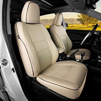 HKZ Fit RAV4 Hybrid Car Seat Cover Set for 2013 2014 2015 2016 2017 2018 Toyota RAV4 Hybrid-LeatherBeige