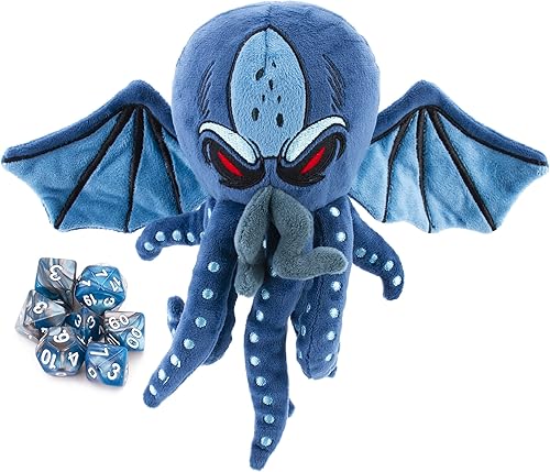 CASEMATIX Estuche suave para dados y soporte para dados con 7 dados RPG incluidos, figura de monstruo marino de 9.5 pulgadas con compartimento de