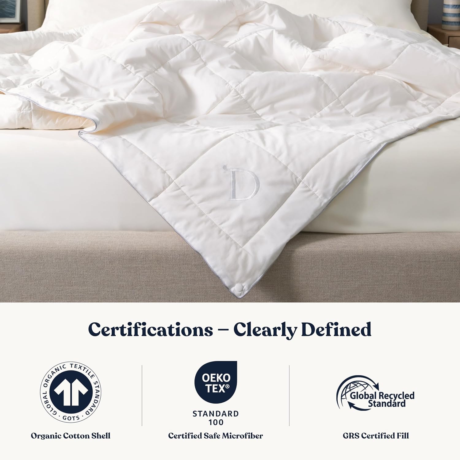 King Size Down Alternative Duvet Insert - Ultra-Soft GOTS Certified Organic Cotton Cover Hypoallergenic Snow Down Alternative-Filled Hotel Collection Comforter, 150 GSM Lightweight Warmth