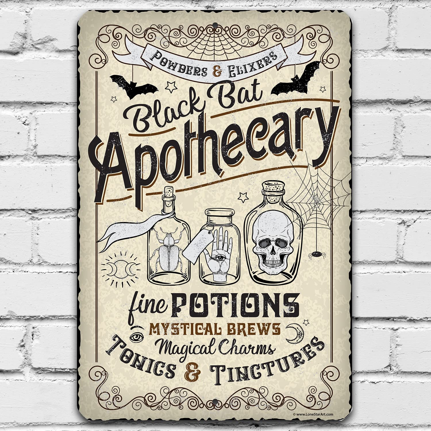 Halloween Decor - Black Bat Apothecary - Vintage Metal Signs Halloween Door Decorations - Indoor/Outdoor Halloween Decor for Home - Halloween Decorations & Home Decor (Size 8" x 12")