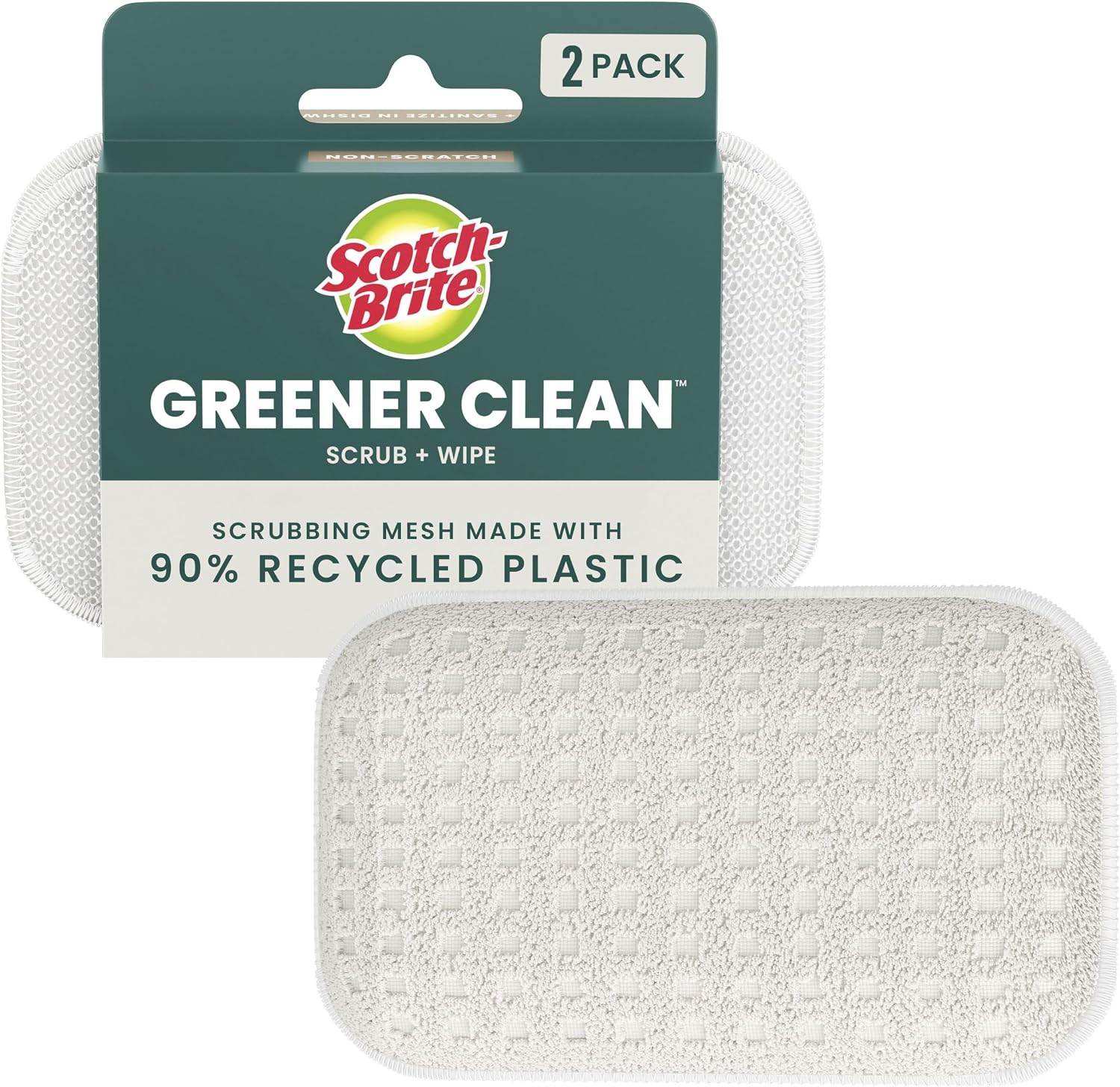 Scotch-Brite Greener Clean Dual Action Scrub & Wipe, Dish Cloth, 2 Pack