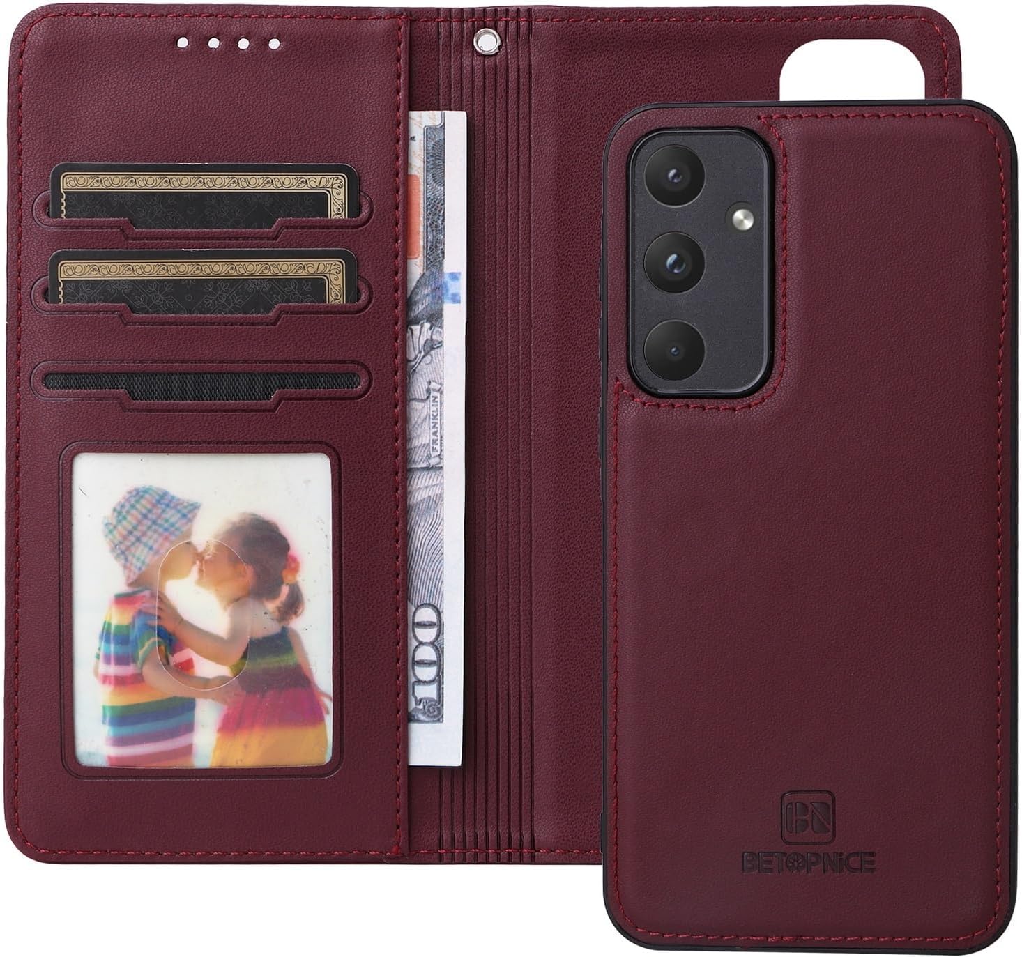 for Samsung Galaxy A55 5G Wallet Case with Card Holder Detachable Case, Phone Cover Leather Flip Folio Case for Samsung Galaxy A55 5G.Wine Red