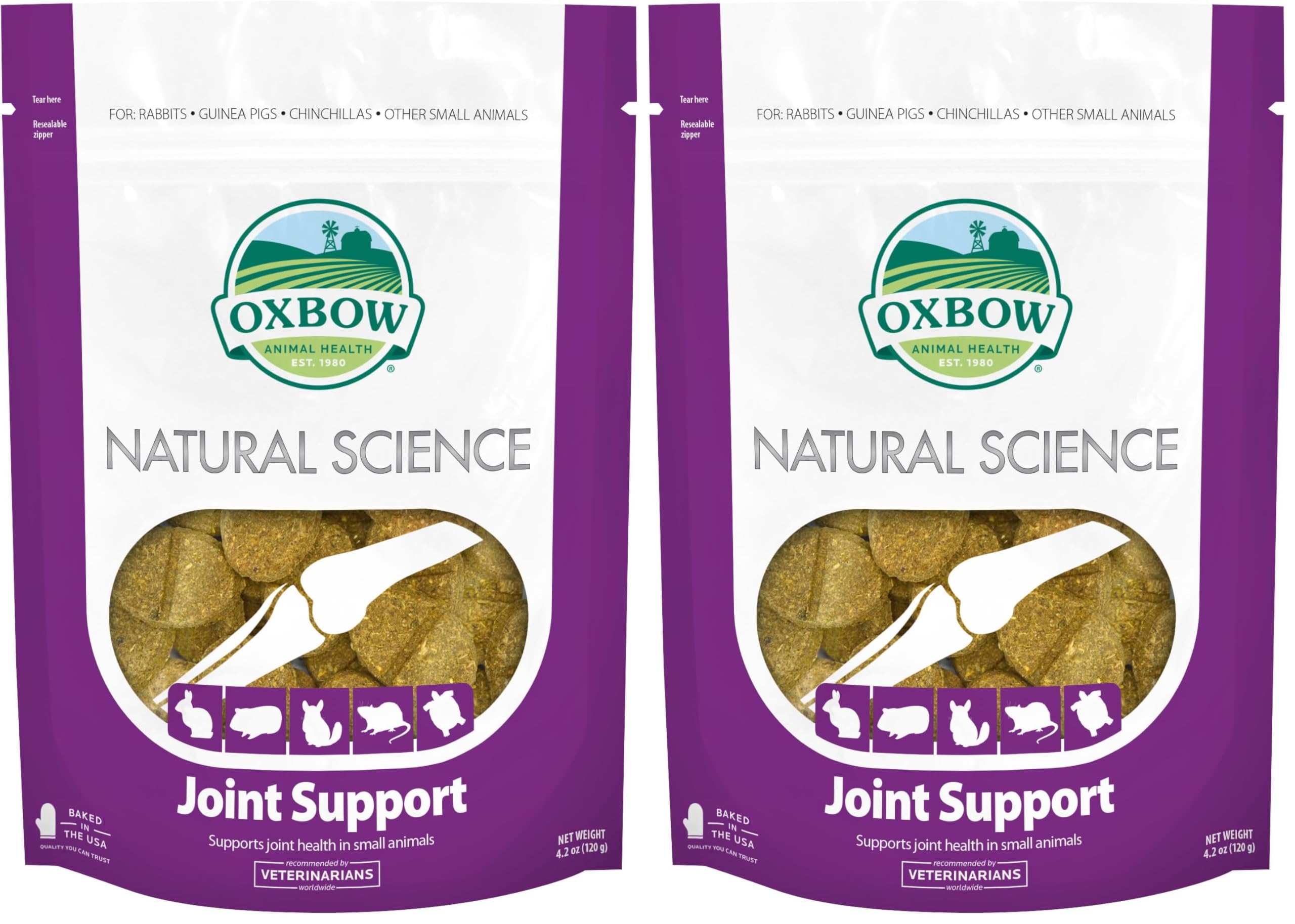 Oxbow Natural Science Joint Support,Anti Inflammatory Supplement for Rabbit & Guinea Pig,Oxbow Timothy Hay,Made with Glucosamine,Turmeric,& Yucca,Made in USA,4.2 oz Bag,(Pack of 2)