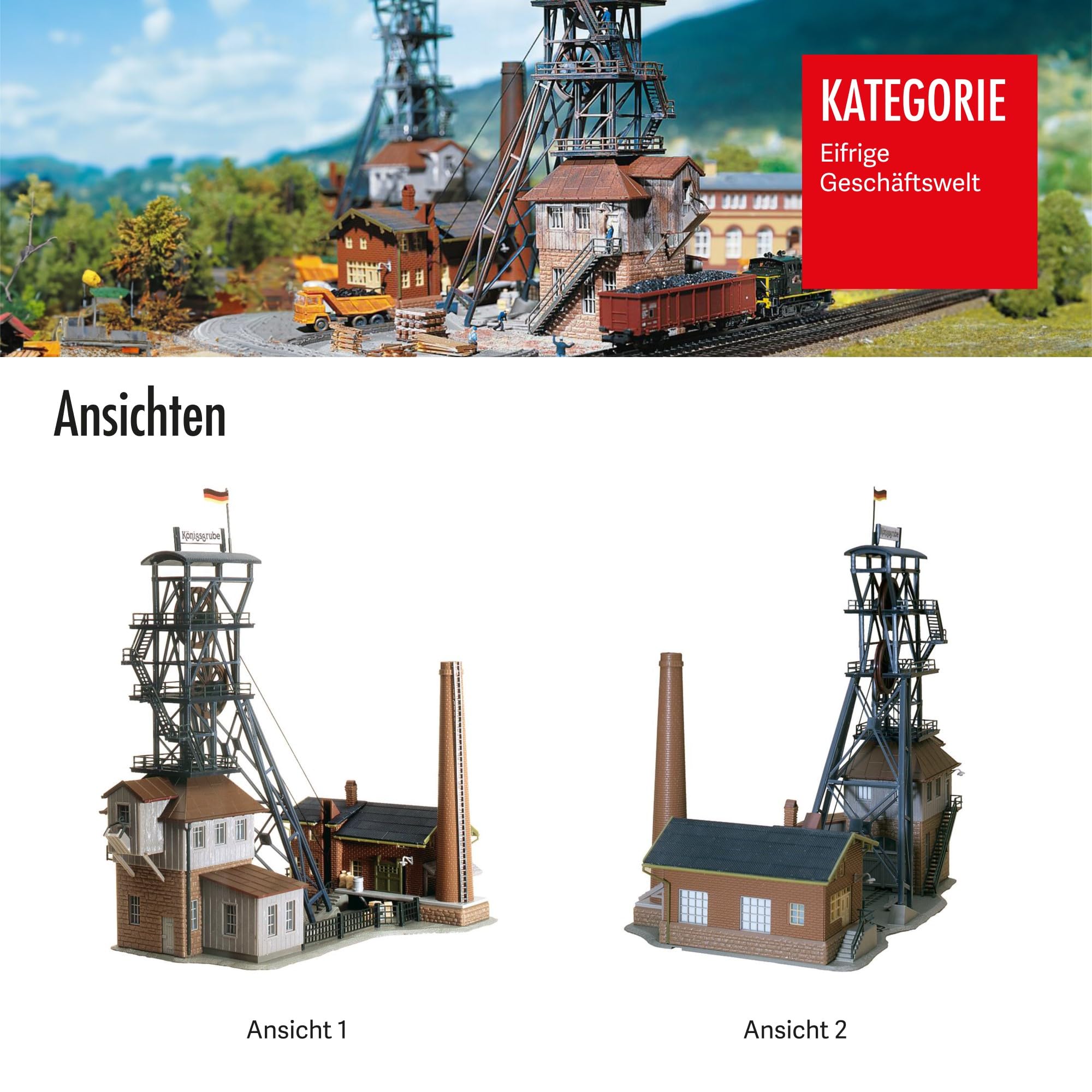 FALLER Förderanlage Königsgrube Modellbausatz mit 209 Einzelteilen 174 x 118 x 184 mm I Modelleisenbahn Zubehör N I Modelleisenbahn N Schachthalle