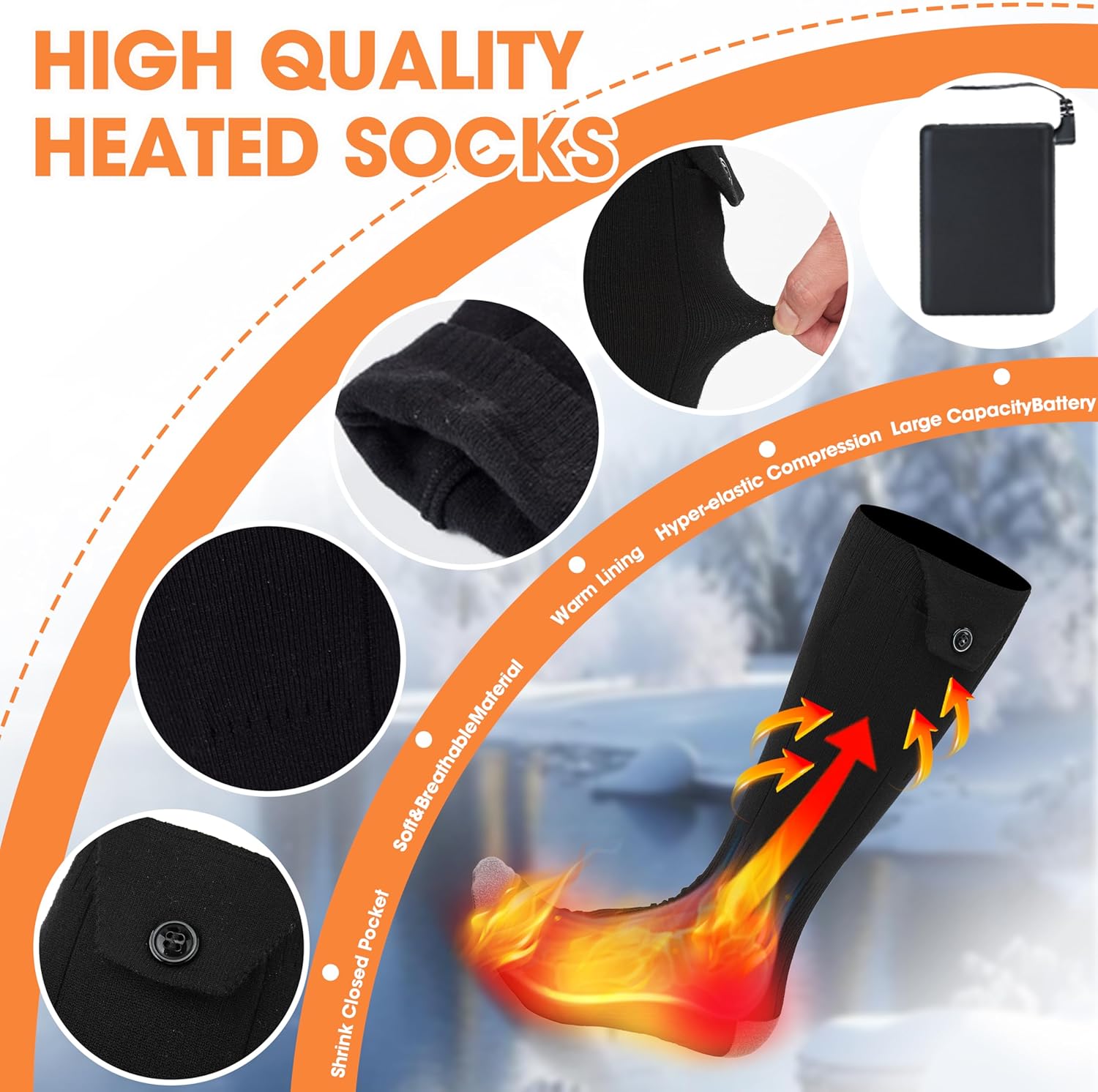 Heated Socks for Men Women, Upgraded Rechargeable Electric Heated Socks Machine Washable Winter Thermal Warming 5000mAh Battery Powered Heating Socks with 4 Heat Level