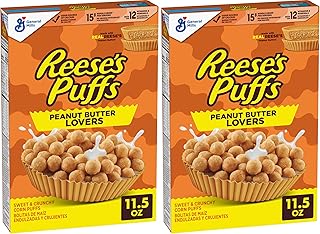 REESE’S PUFFS Peanut Butter Lovers Breakfast Cereal, Made with Whole Grain and Real REESE’S Peanut Butter, 11.5 oz (Pack of 2)