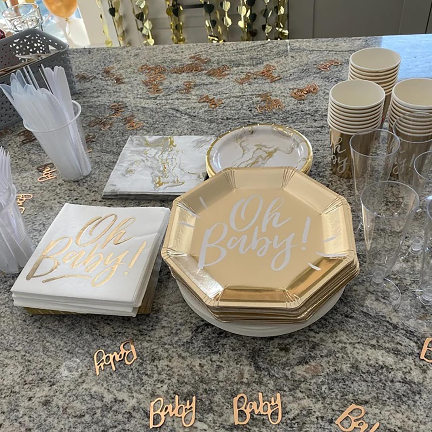 100PCS Gold Foiled Baby Table Confetti,Baby Shower Confetti,Letters Baby Paper Confetti,Baby Shower Decorations Gender Neutral, Baby Shower Boy, Baby Girl Shower