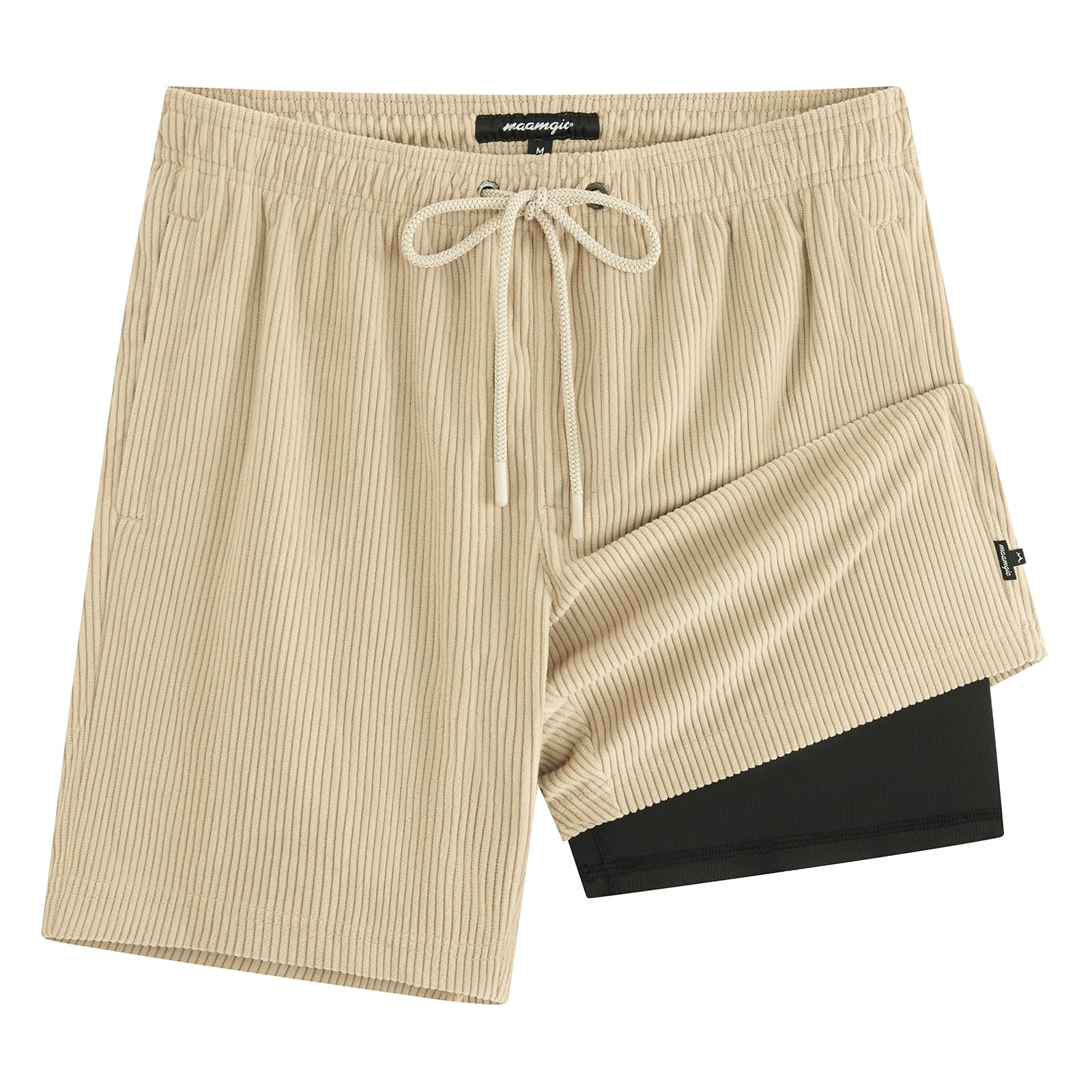 maamgic Kurze Hosen Herren Weichgriffiger Kord,2 in 1 Elastisches Futter mit Tasche Mit elastischem Bund Atmungsaktiv Schnelltrocknend, Stretchy & Knitterfrei Outdoor, Strand, Reisen,Wanderhose
