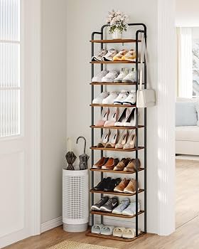 Étagère à Chaussures HOOBRO 10 Niveaux - Meuble Rangement Entrée Marron Rustique Noir - Structure Robuste EBF32XJ01