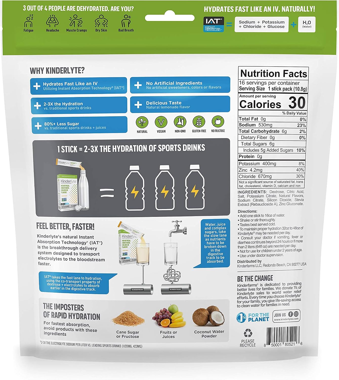 Kinderlyte Electrolyte Powder, Rapid Hydration, Easy Open Packets, Supplement Drink Mix (Lemonade
