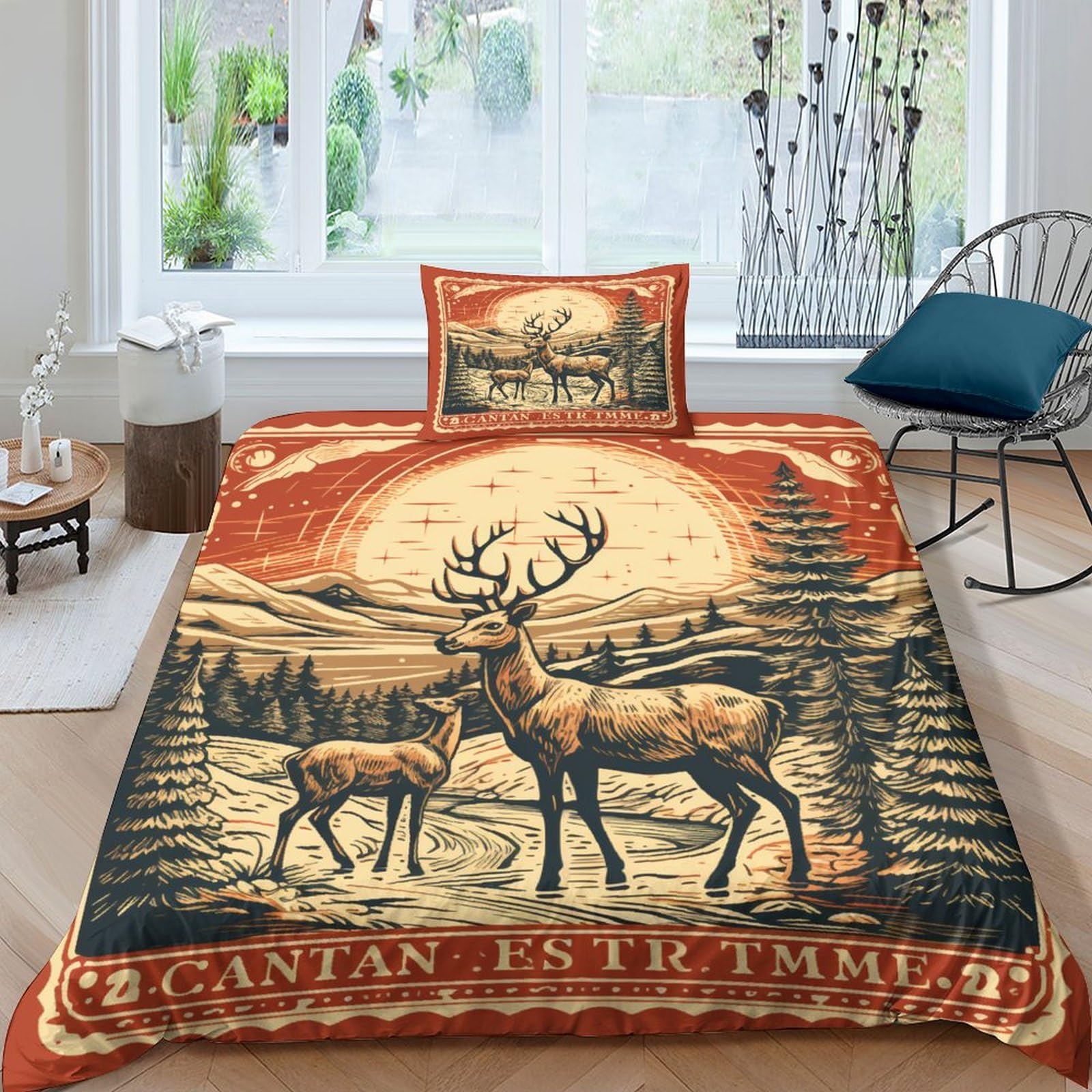 Housse de couette timbre vintage Noël 135x200 idée cadeau idéale pour lit enfant et adulte