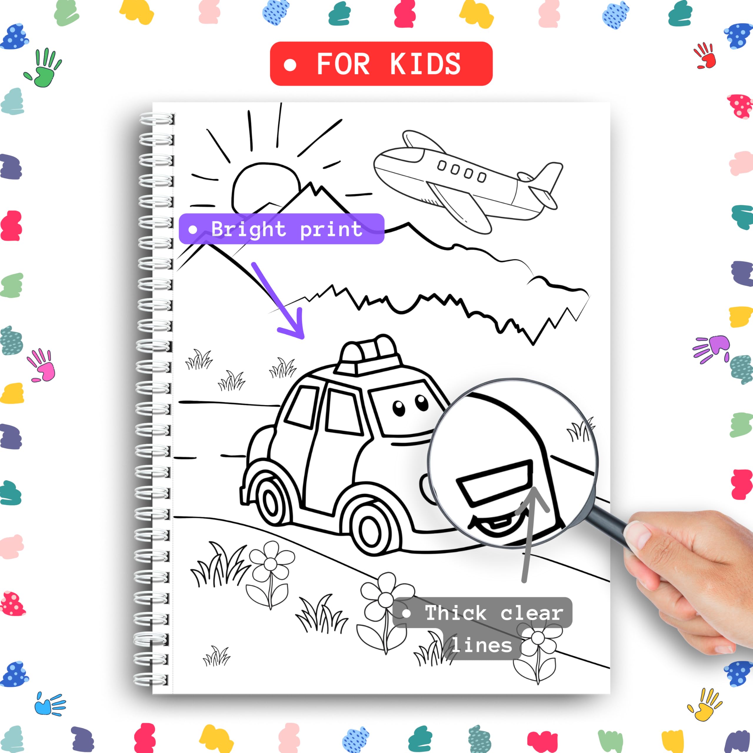 Pagine da colorare, Libro da colorare - Ruote gioiose per bambini, rilegatura a spirale, adatto per ragazzi e ragazze, veicoli sorridenti, Avventura da colorare. Carta spessa 199 g/m², Dimensioni del