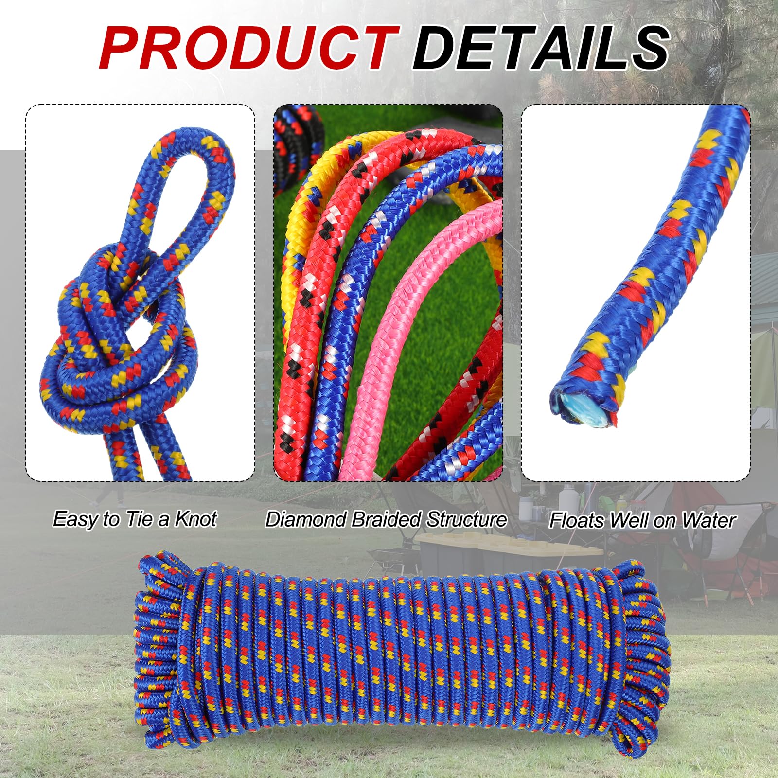 QUARKZMAN Corda In Polipropilene 10mm x 30.5m Corda Blu/Giallo/Rosso | nautico, Utilitaria Intrecciata Solida, Per Tutti Gli Usi, Per Campeggio, Asta Della Bandiera, Per Bucato