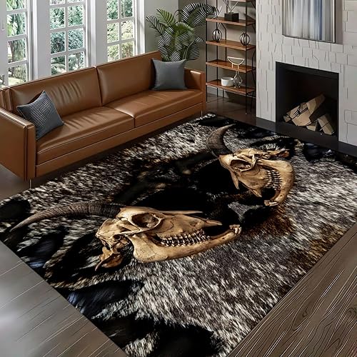 Fouiunler Cow Skull Cow Skin Rug,2x3ft, Black Gray Cowhide Print Faux Animal Ski