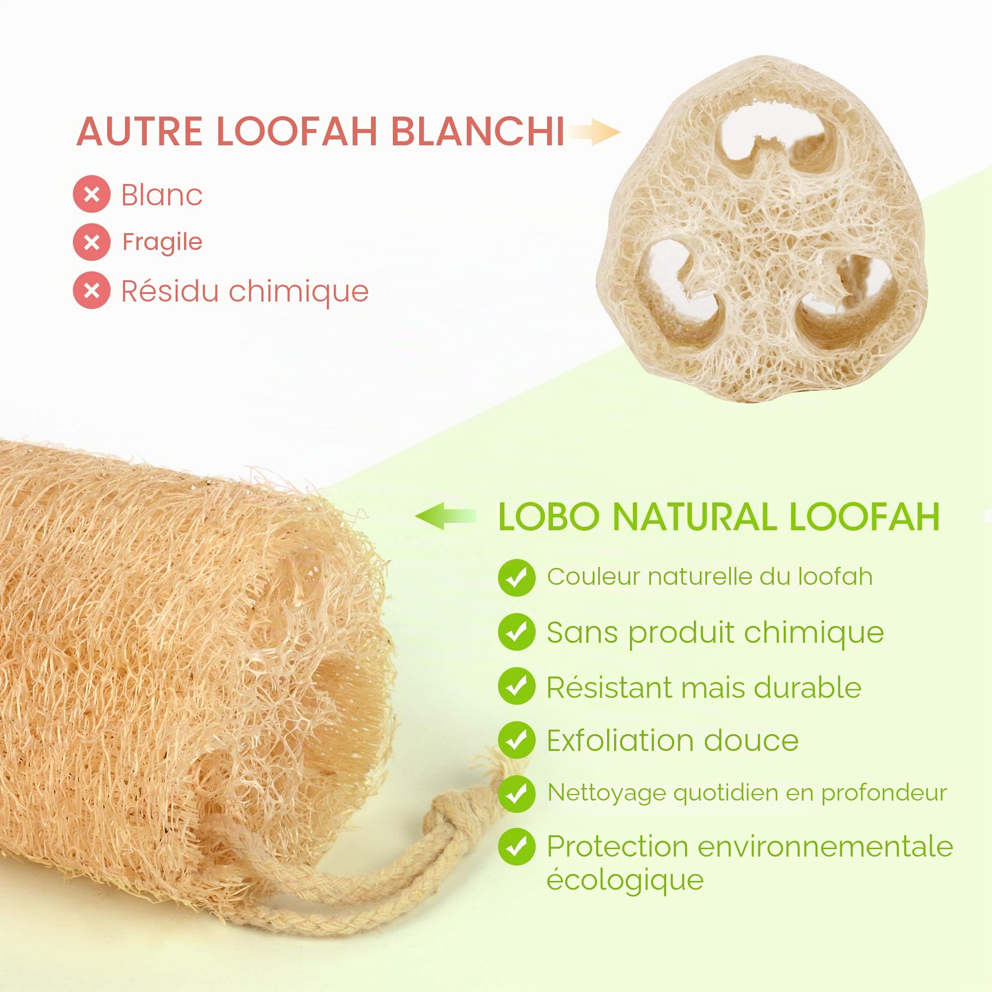 LOBO Lot de 4 éponges en luffa naturel pour le bain quotidien