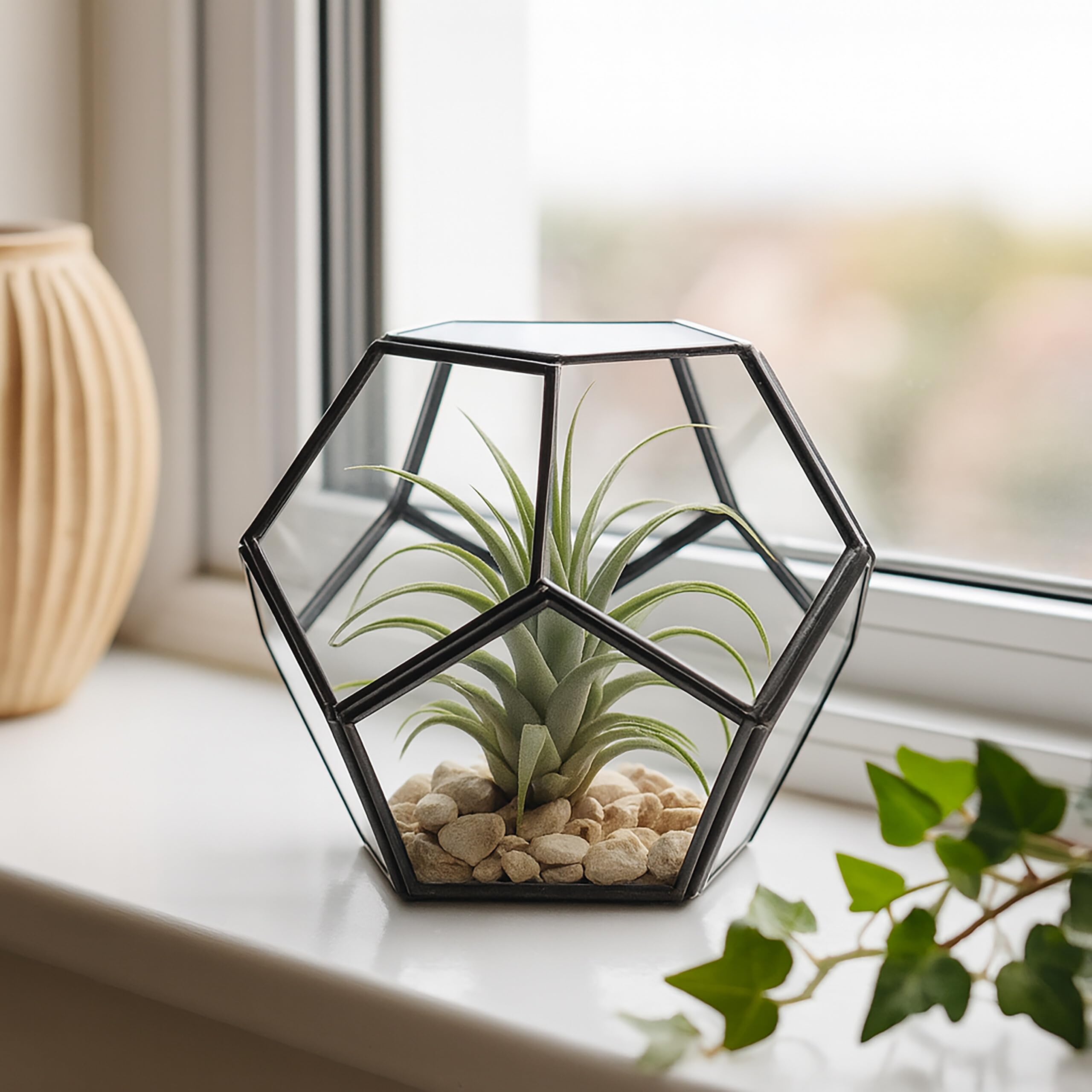 Relaxdays Terrarium roślinne, szkło i cyna, dekoracyjny szklany domek na kaktusy i mech, otwarta szklana skrzynka na parapet, czarna