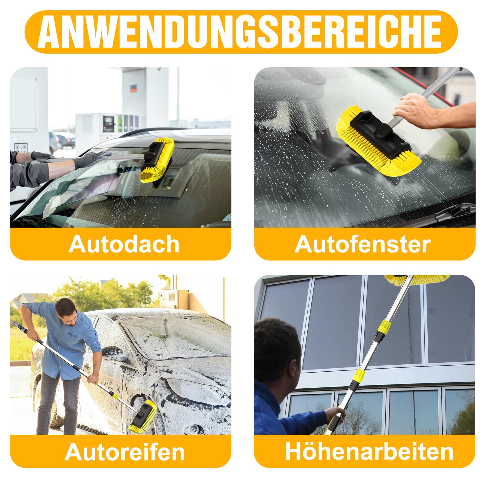 LAANPOLE 3,6m Teleskop-Waschbürste mit Seifenspender & 3,6m Autowaschset – Auto Waschbürste mit 30cm weichen Borsten + Waschset mit Fensterabzieher, Mikrofaser-Mopp, Mitt, Radbürste