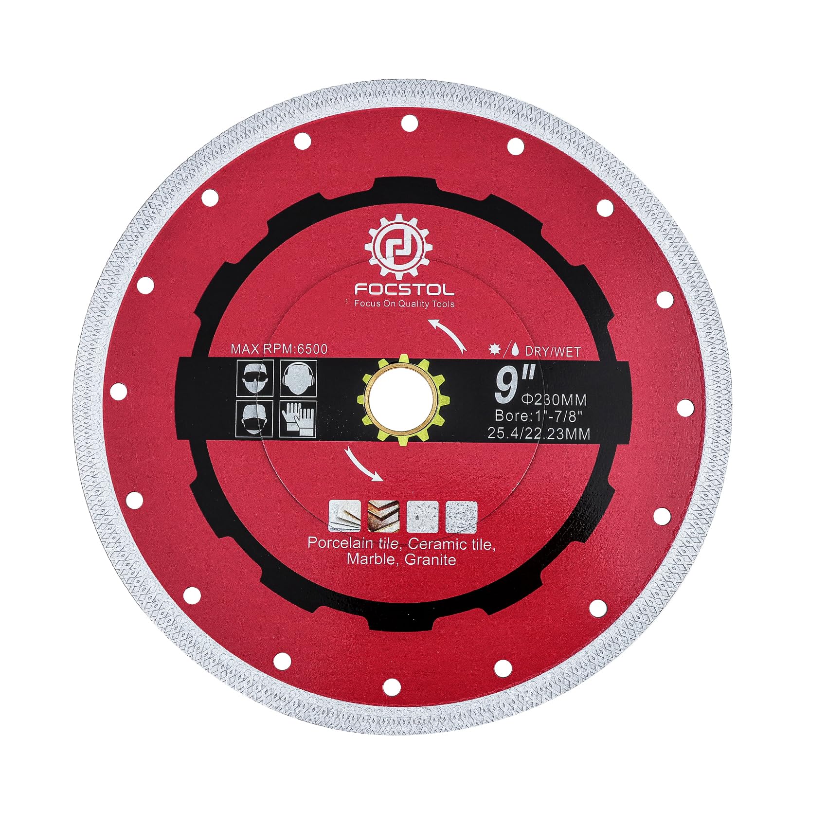 FOCSTOL Tarcza diamentowa do płytek - 230mm x 25,4mm Brzeszczot diamentowa do porcelanowych płytek ceramicznych, marmuru, granitu kwarcowego z felgą X Mesh