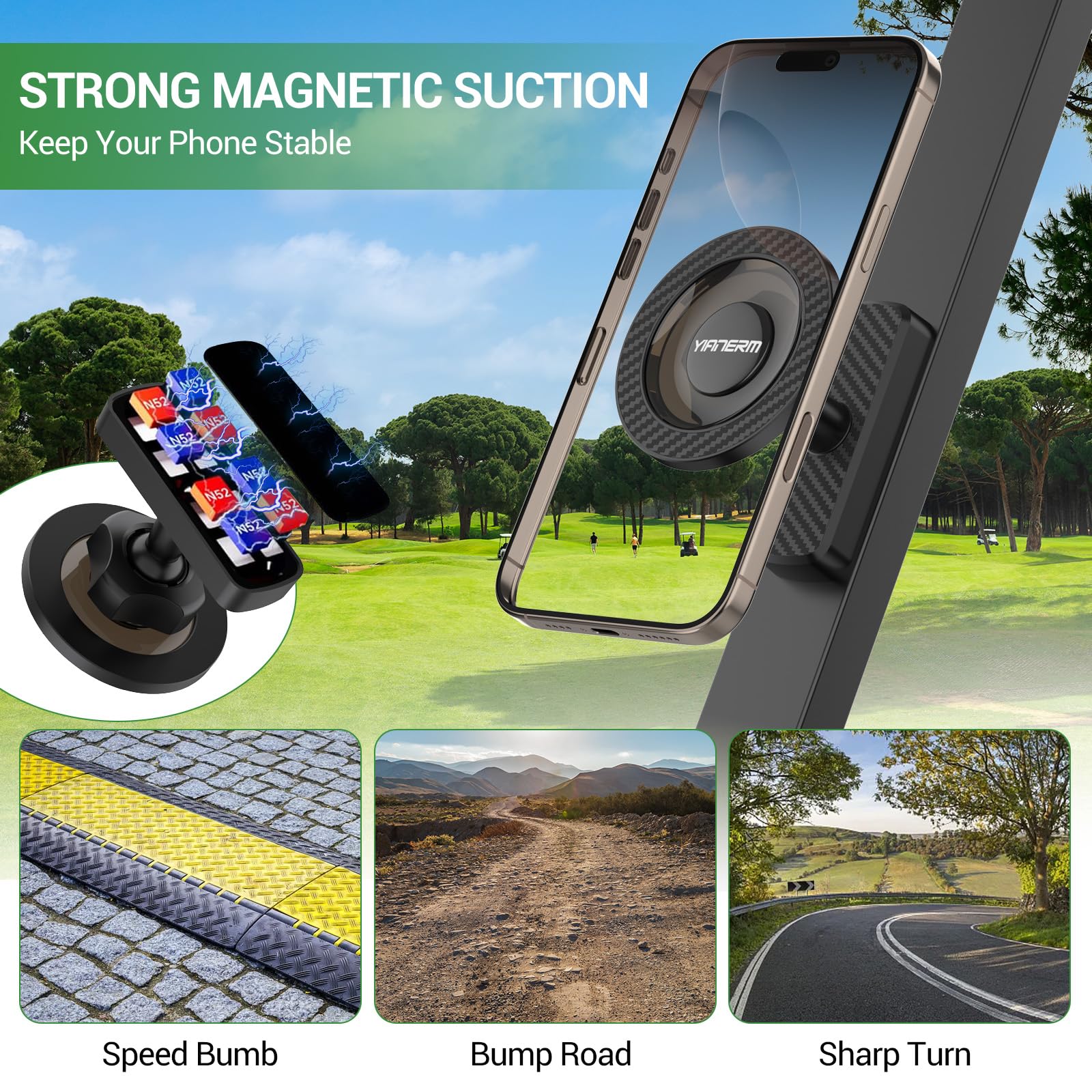 Porta para Teléfono Móvil de Carrito de Golf,Soporte Magnético para Teléfono para Gimnasio Soporte Magnético para Móvil en Carrito de Golf,Accesorios para Gym para Smartphones (Negro)