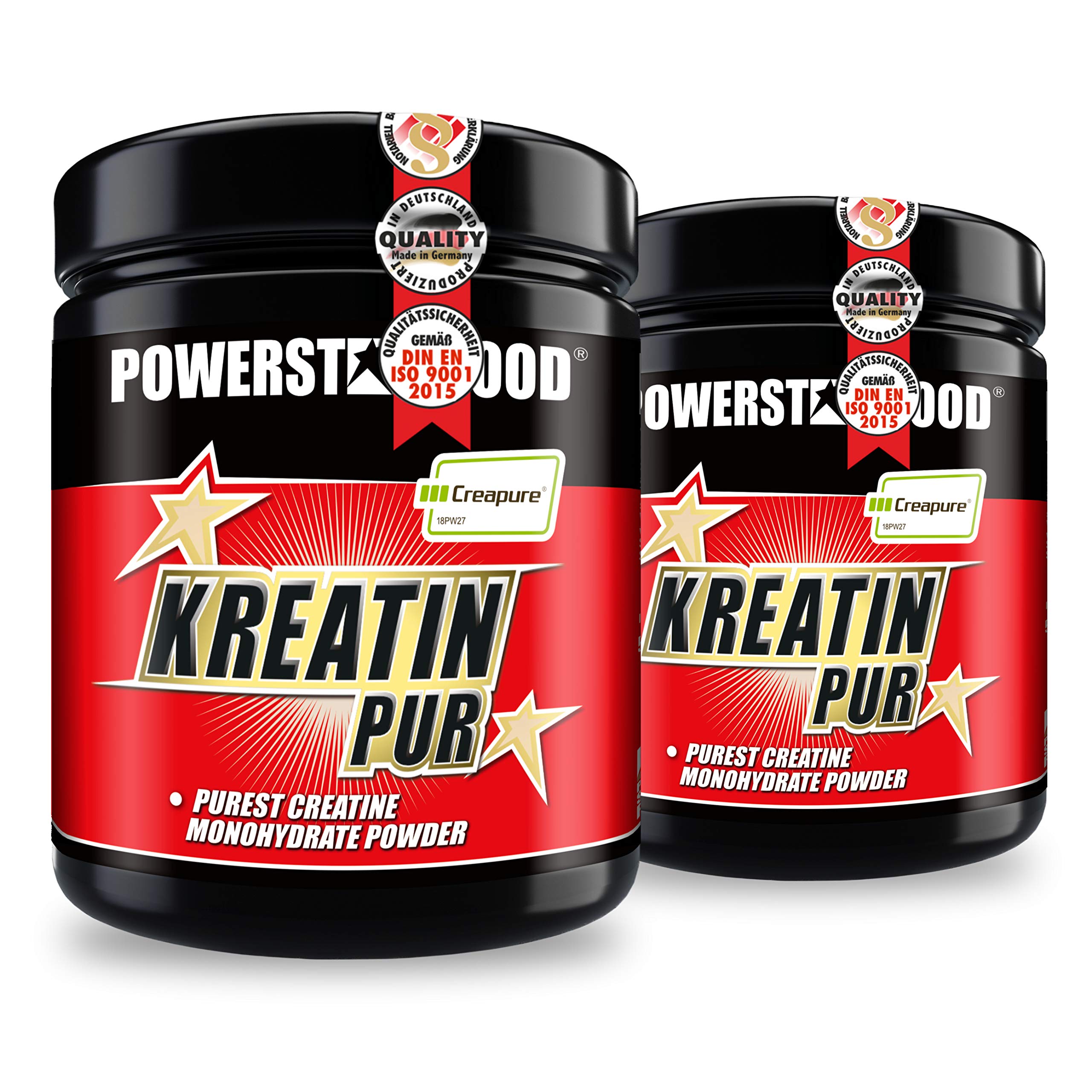 Powerstar CREAPURE KREATIN PUR 2 Dosen - reinstes Monohydrat Pulver vegan
