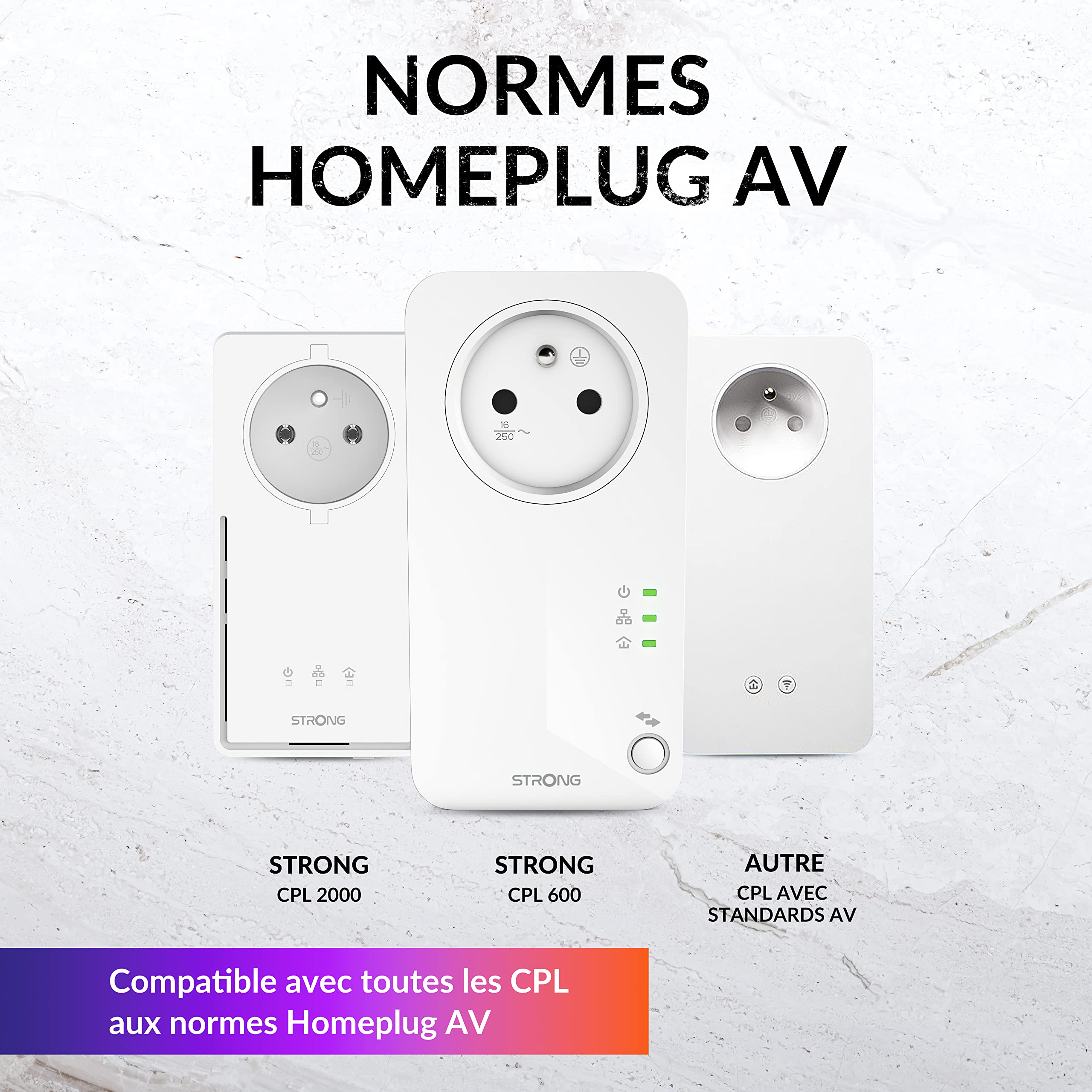 STRONG Pack de 2 Prises CPL 600 Mbps, Prise filtrée et Port Ethernet, Compatible boxs Internet, Idéal Multi TV, Streaming HD, Aucune Configuration, Prêt à l'emploi