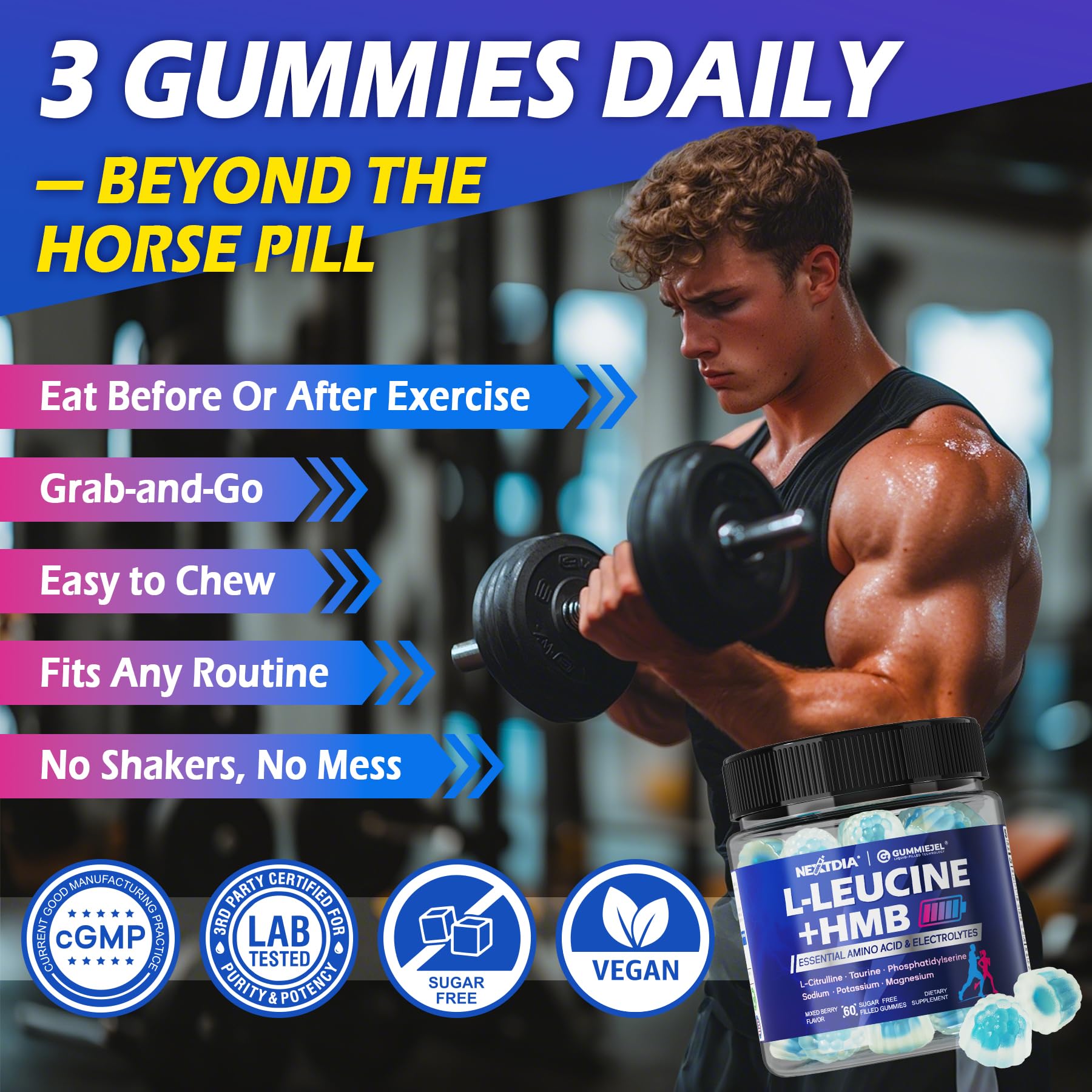 Hmb and L-Leucine Gummies, EAA BACC Aminos Supplements for Women Men, 60Cts — Amazon image 8