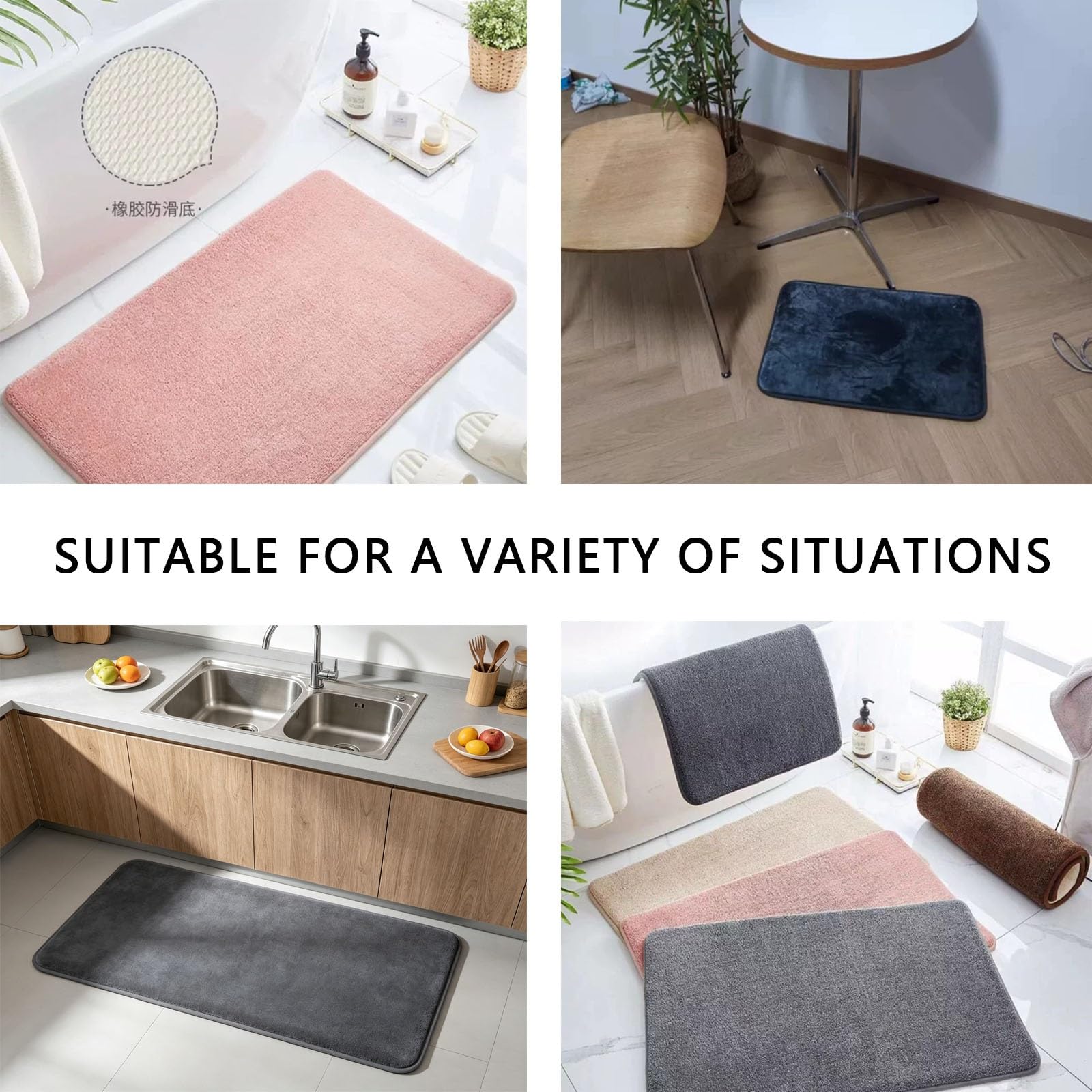 Rutschfeste Badezimmermatte,Neutrale Badematte,Maschinenwaschbar und Farbecht, Edle Einfassung,Geeignet for Badezimmer,Wohnzimmer und vor Waschbecken(White,40x60cm/15.7x23.6in)