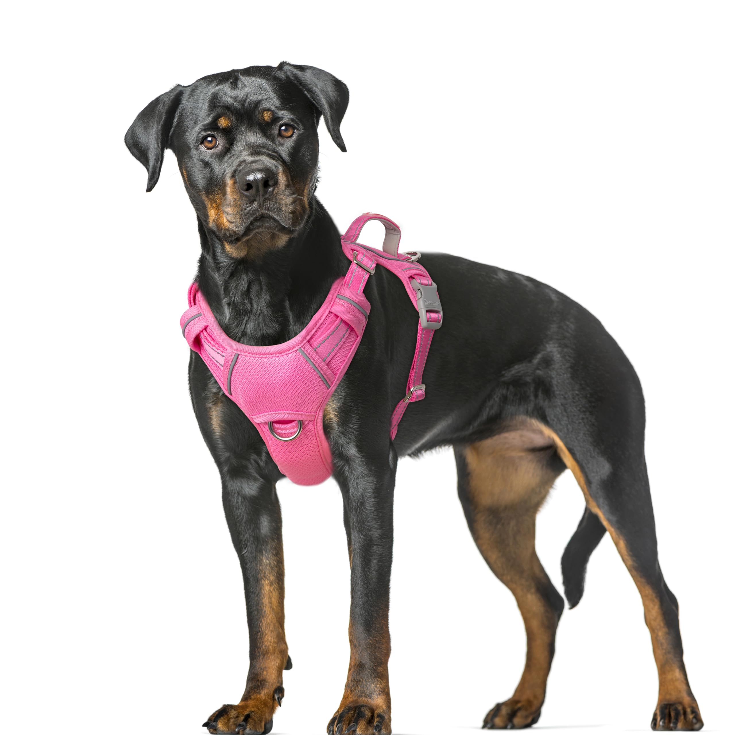 No Pull Dog Harness Large Reflective Dog Harness with Front Clip and Easy Control Handle for Walking Training Running with ID tag Pocket(Pink,XL)