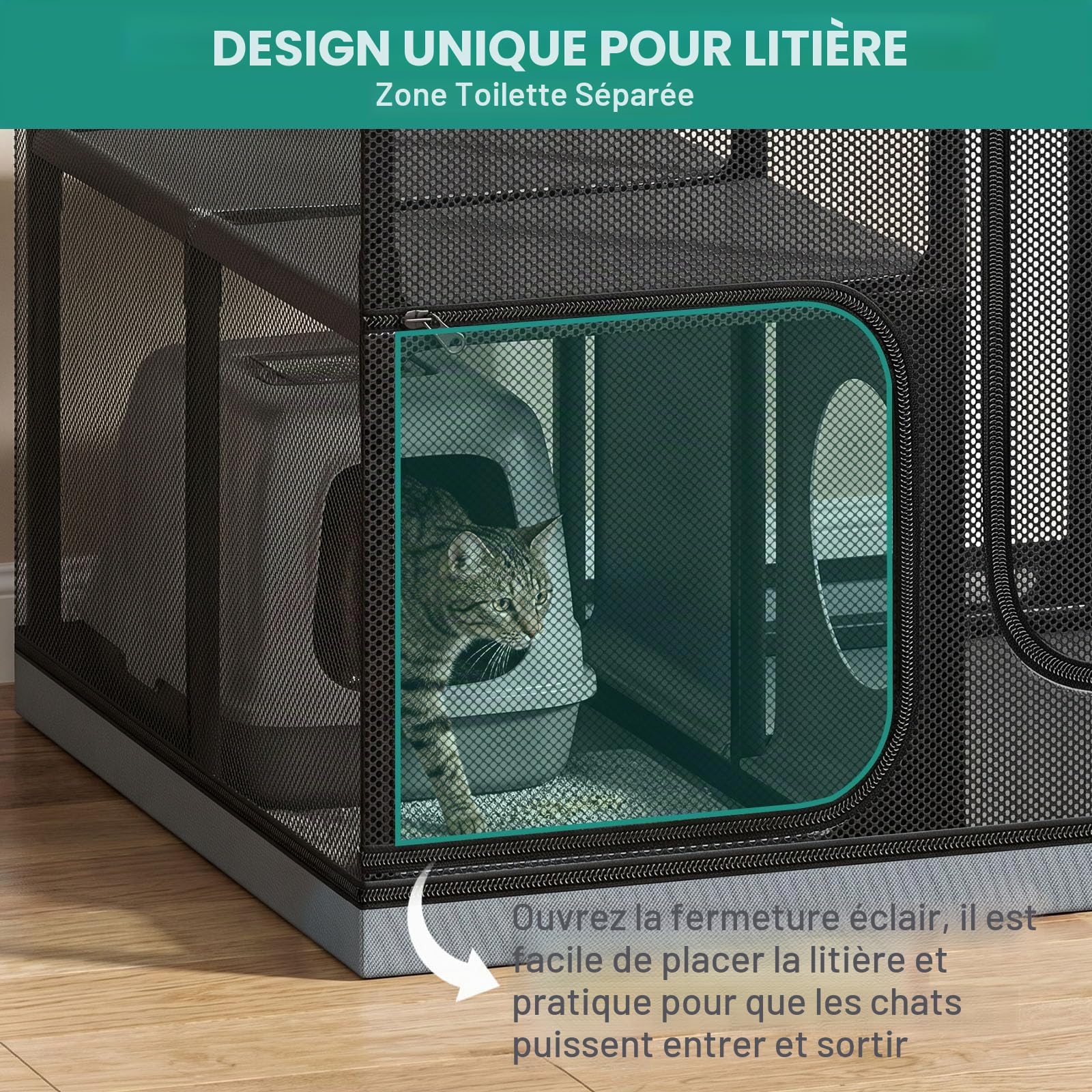 LitaiL Catio Parc Extérieur pour Chats 127 cm 3 Niveaux avec Tente en Maille