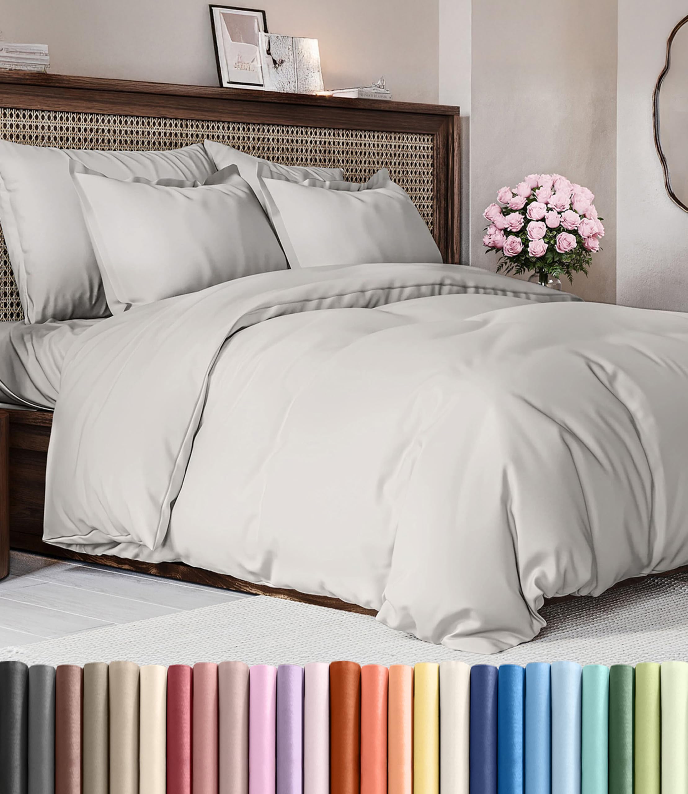 Photo 1 of Duvet Cover Full Size Set - Extra Soft Full Duvet Cover 80" x 90" with 2 Pillow Shams - Hotel Luxury, Easy Care & Fade Free w/ Zipper Closures & Ties - All Season, Comfy and Breathable (French Grey)