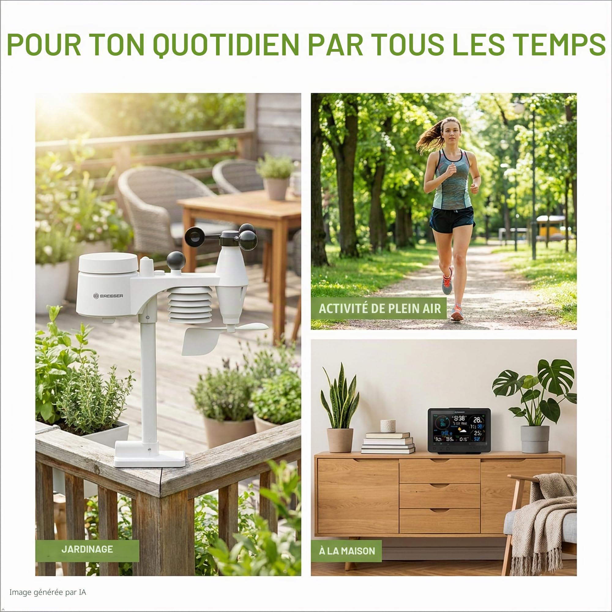 Bresser Station météo WiFi avec capteur 8-en-1 pour WBGT, UV, vent, pluie, lumière, pression, climat intérieur, prévision | Bresser Bise Station météo sans fil professionnelle Wifi 8 en 1