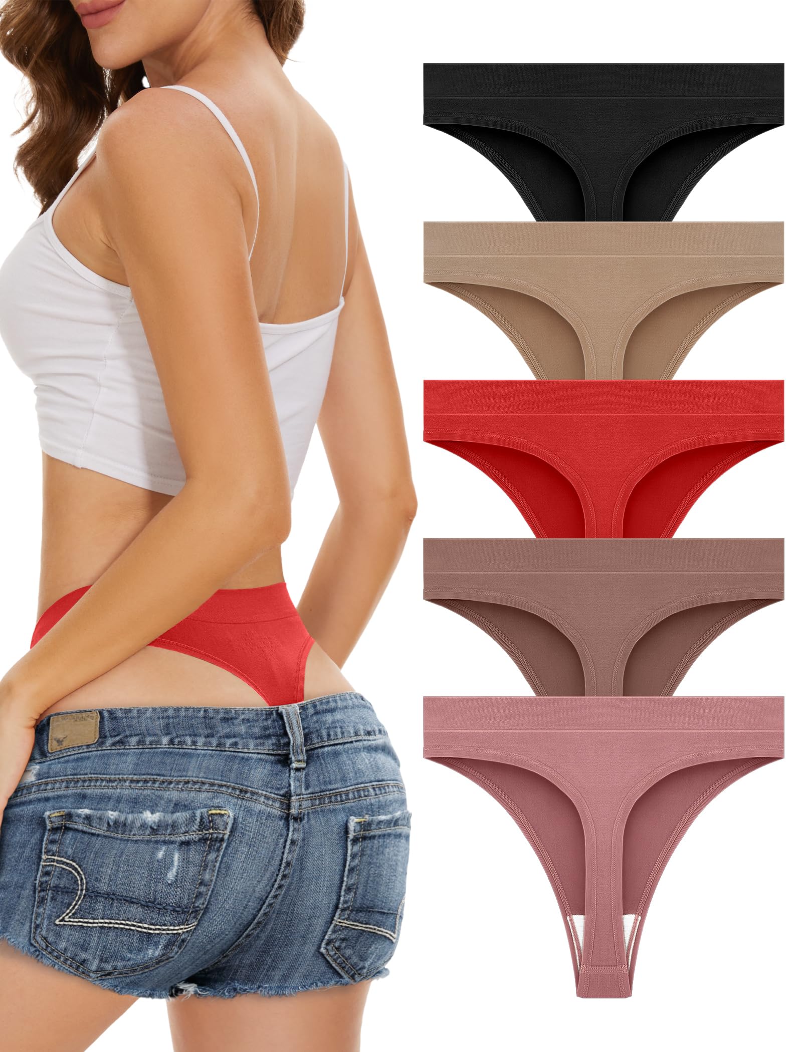 VOENXE Slip Perizoma da Donna A Vita Alta,Senza Cuciture Tanga,Mutande Invisibili Brasiliana Microfibra Intimo Mutandine, Perizomi Mutanda Invisibile,String Thong Elasticizzato Culotte,Pacco da 5