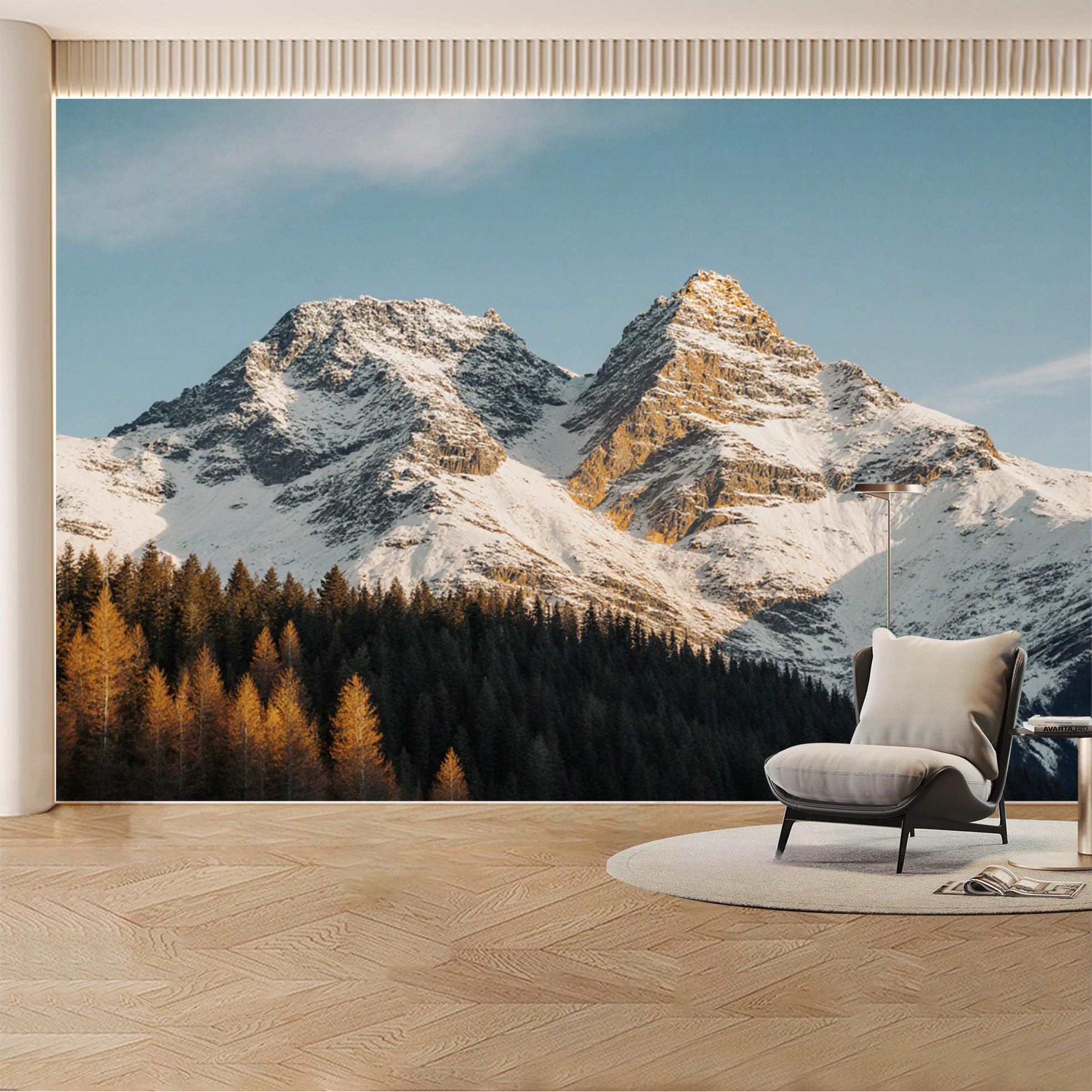 Custom Wall Mural Wallpaper Snowy Mountain Forest Landscape Nature 3D Effect Wall Decor Sunset Removable SelfAdhesive Large Photo for Living Room， Bedroom， Office