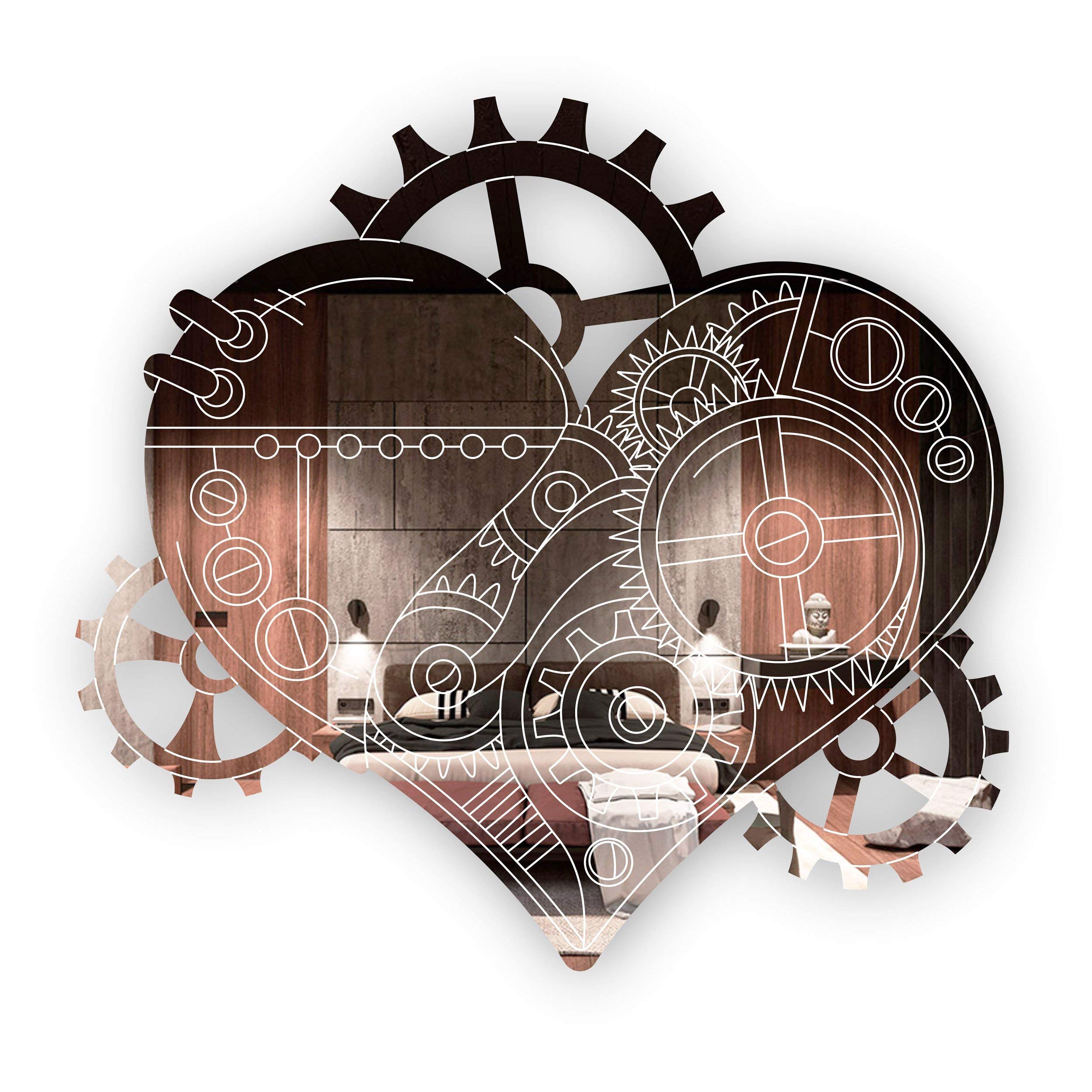 Suave Petal Steampunk Engraved Love Heart & Cogs Acrylic Mirror 30cm x 28cm