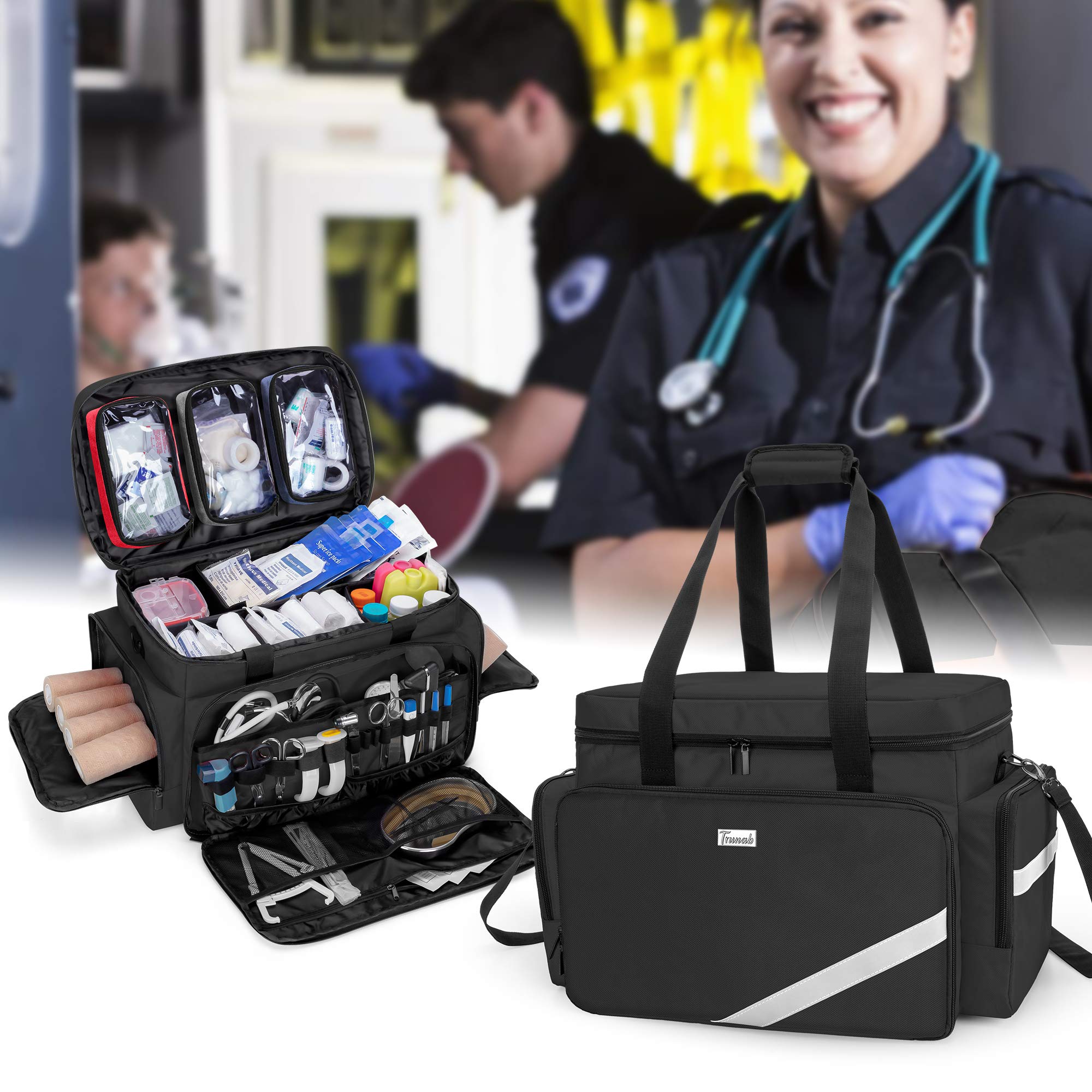 Trunab Notfalltasche Leer mit Abnehmbare Trennwände und Rutschfestem Boden | Erste-Hilfe-Tasche Professionelle Arzttasche Große Kapazität Home Nurse Case Krankenschwester, Rot