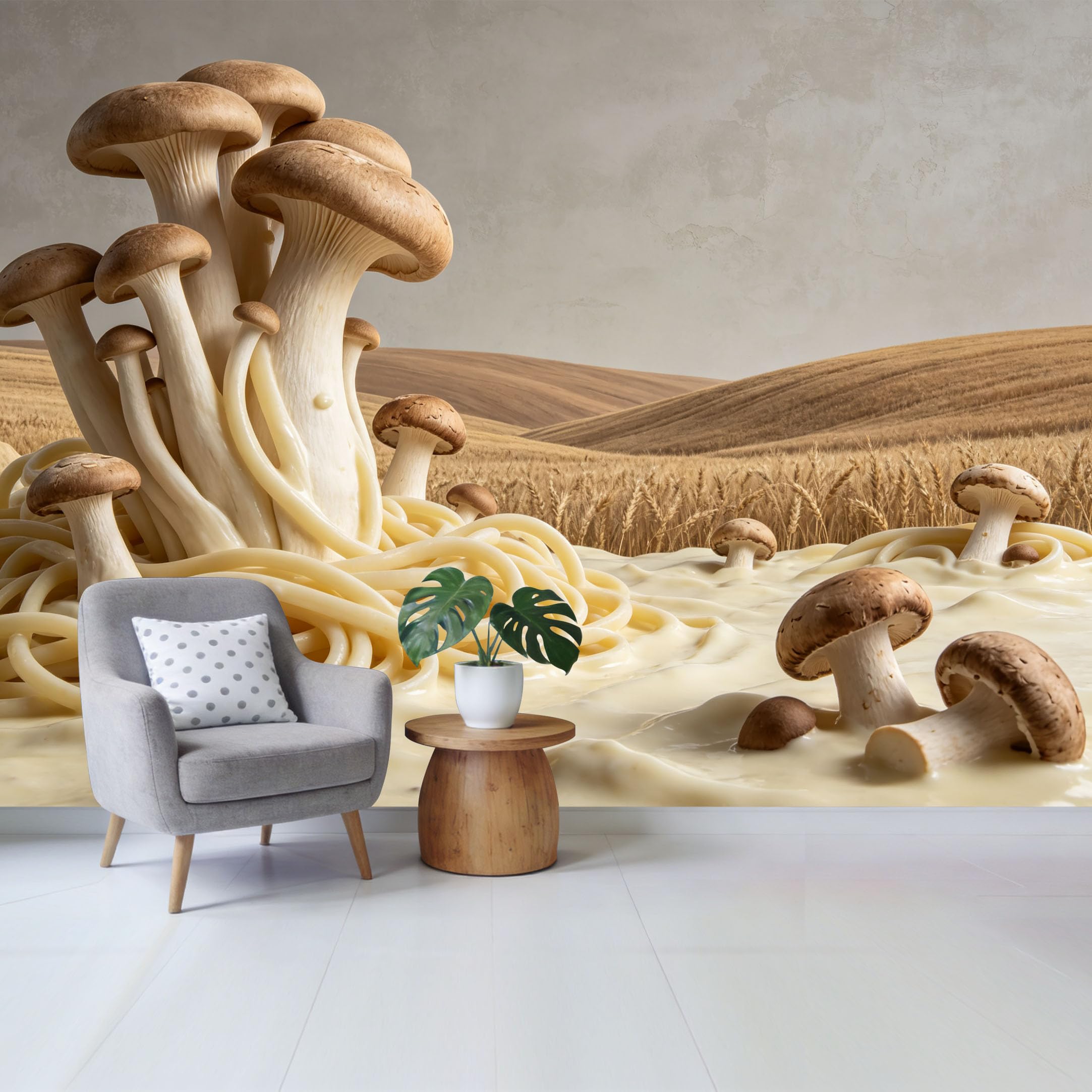 Qzlithotic Yq2605250404 Custom Size Wall Mural Surreal Mushroom Pasta Creamy Landscape Botanical 3D Trompe L'oeil Selfadhesive Wall Fabric Removable Wallpaper For Home Office Decor