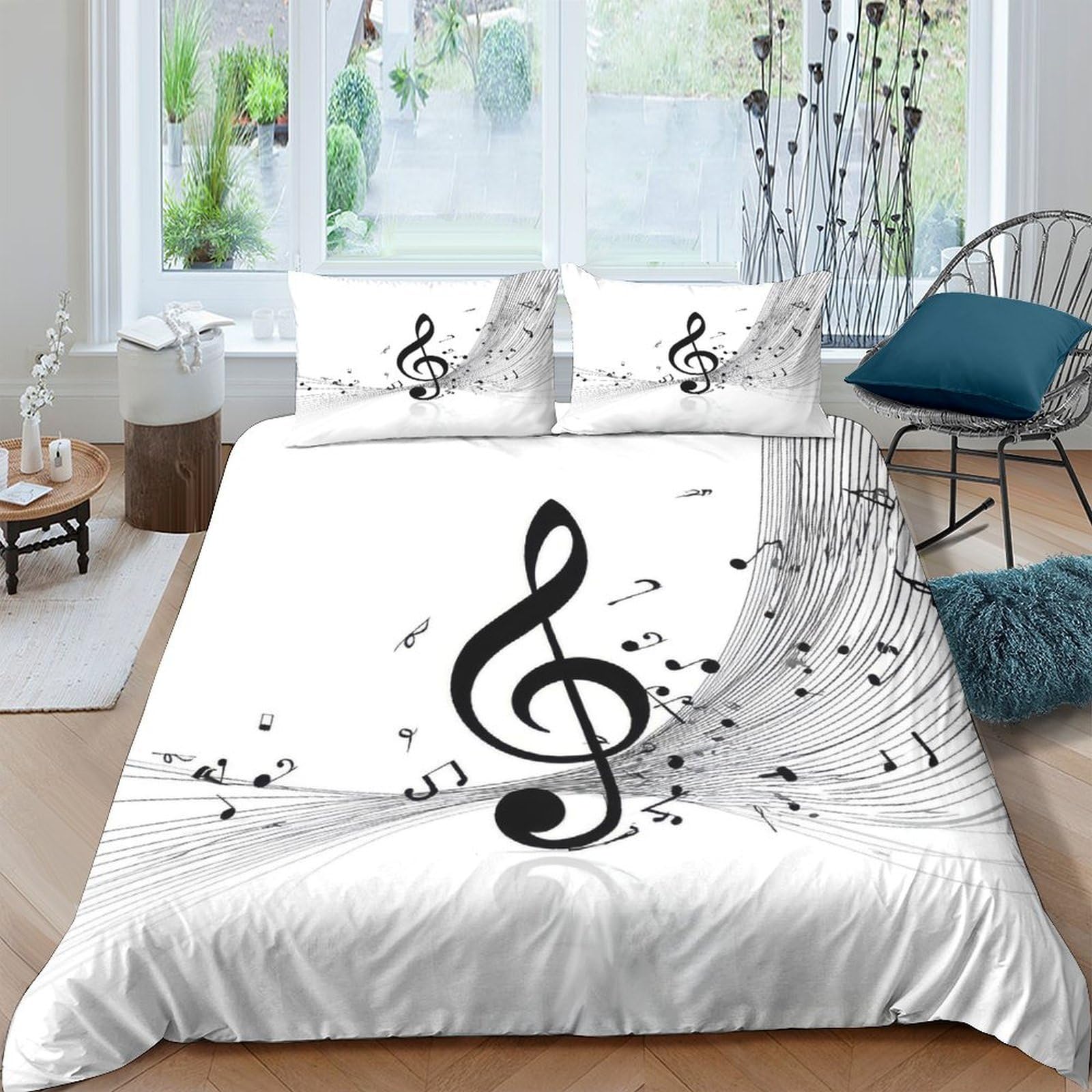 Ctjqhvkz Style-4 3D Printed Music Note Fitted Sheet Microfiber White Artistic Bed Sheet For Bedroom Guest Room Mattress Cover Decor Single（135X200cm）