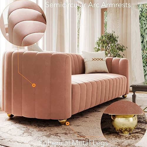 Miniatura 7 de KEAI - Sofá de terciopelo de 83.46 pulgadas para sala de estar, sofá grande y moderno con patas de esfera de metal dorado, tapizado para oficina,