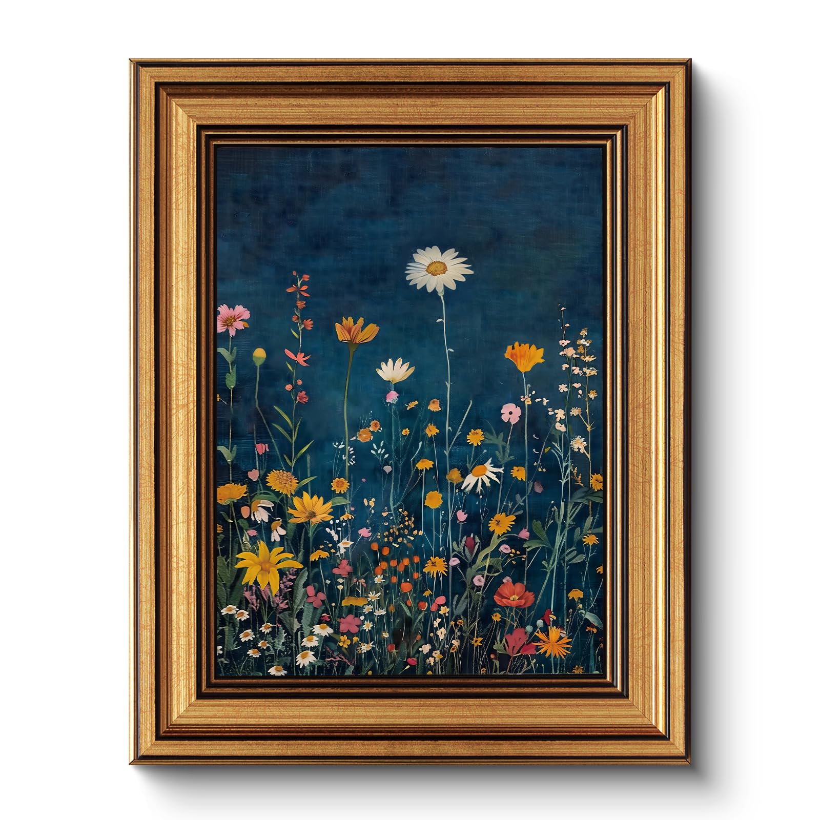 Botanical Floral Canvas Print 8x10 Gold Framed Wildflower Wall Art — image 1