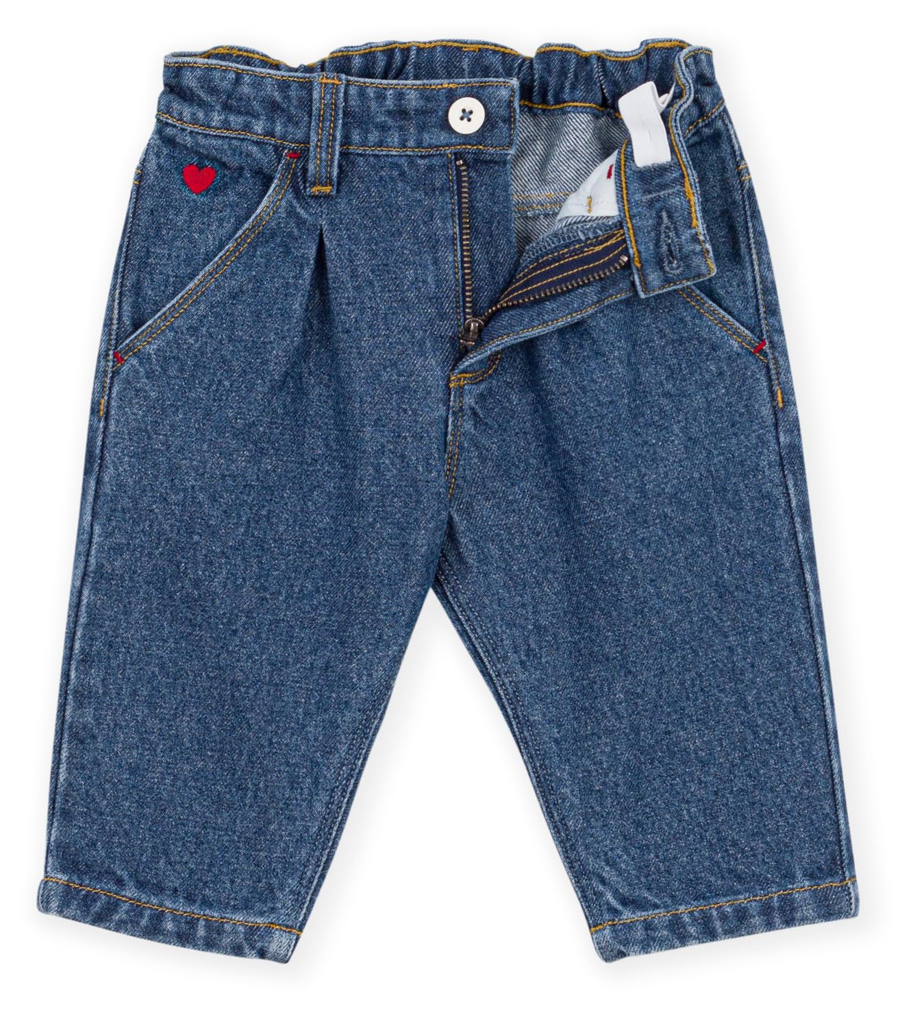 Petit Bateau Baby-Hose aus Denim, einfarbig mit Herzstickerei