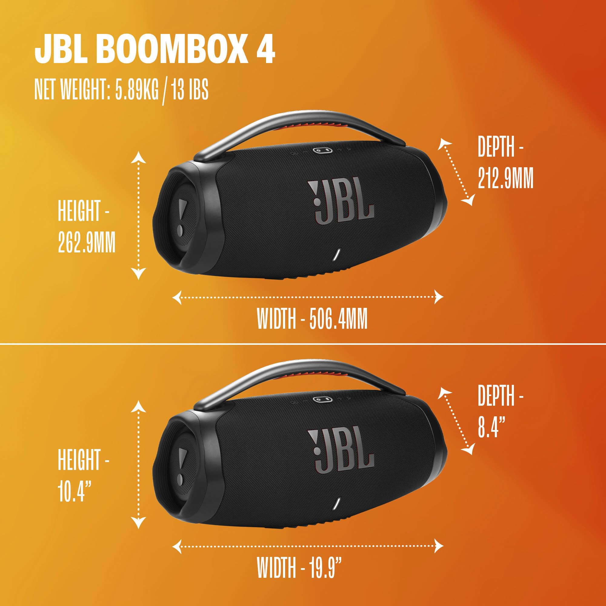 JBL Boombox 4 - Most Powerful Portable Waterproof Speaker with Massive Pro Sound, Up to 34 Hours of Playtime, & Multi-Speaker Connection by Auracast™ (Black)