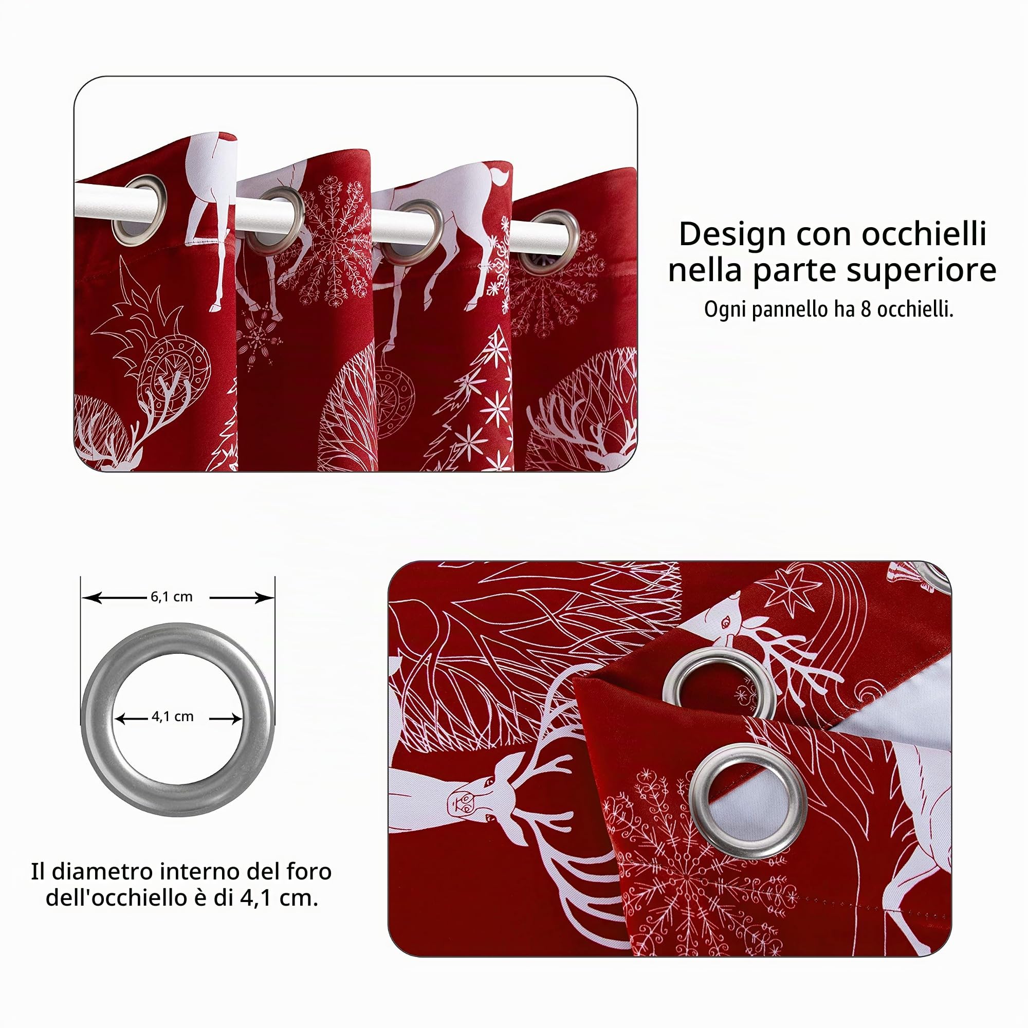 LORDTEX Tende natalizie con stampa di cervi e neve, per soggiorno e camera da letto, tende oscuranti con isolamento termico, tende per finestre con riduzione del rumore, lunghe 133 x 249 cm, rosso
