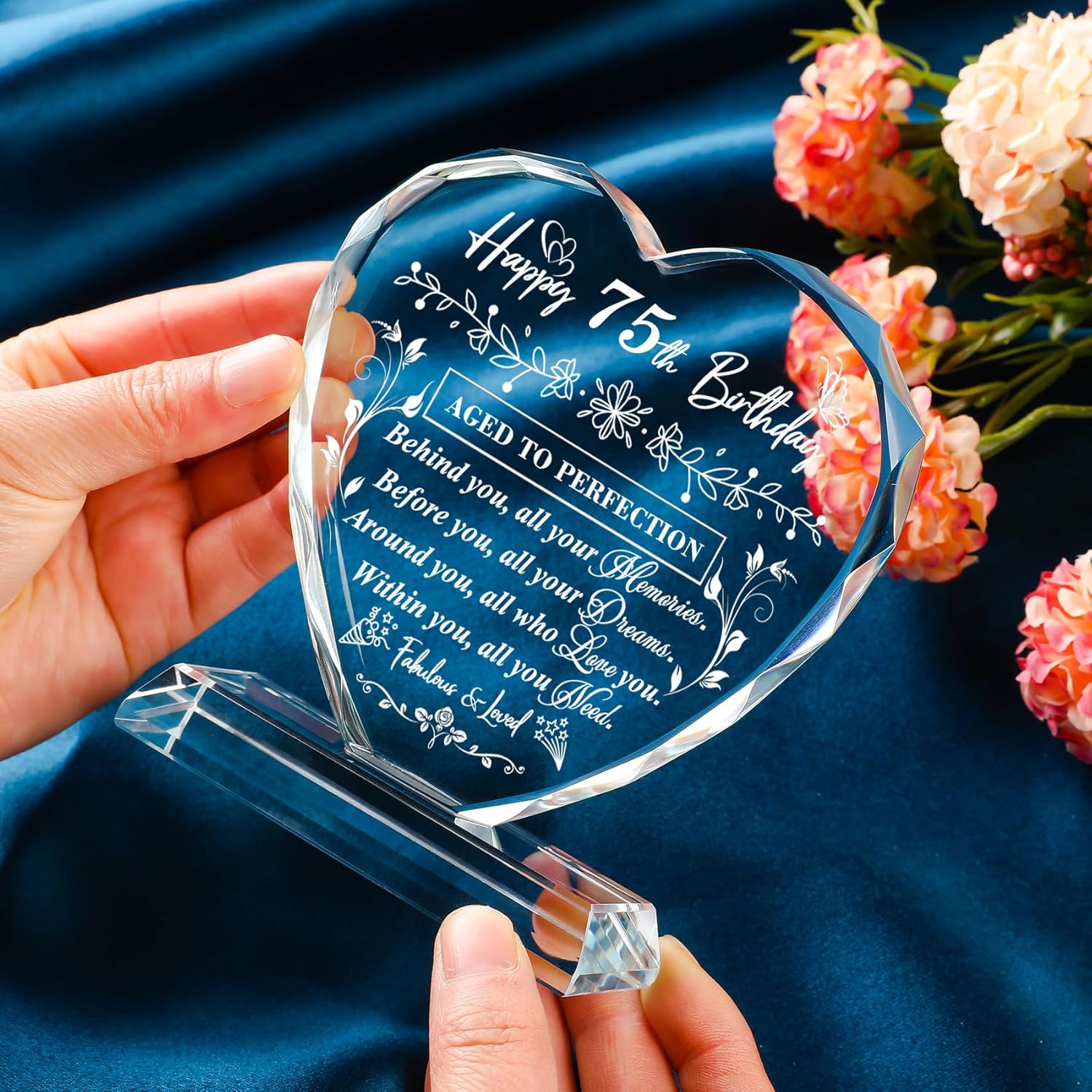 75th Birthday Gifts for Women Men, Laser Glass Heart 75th Birthday Decorations Ideas, Happy Birthday Gifts for 75 Year Old Men Women Husband Wife Mom Dad Friend - Image 5