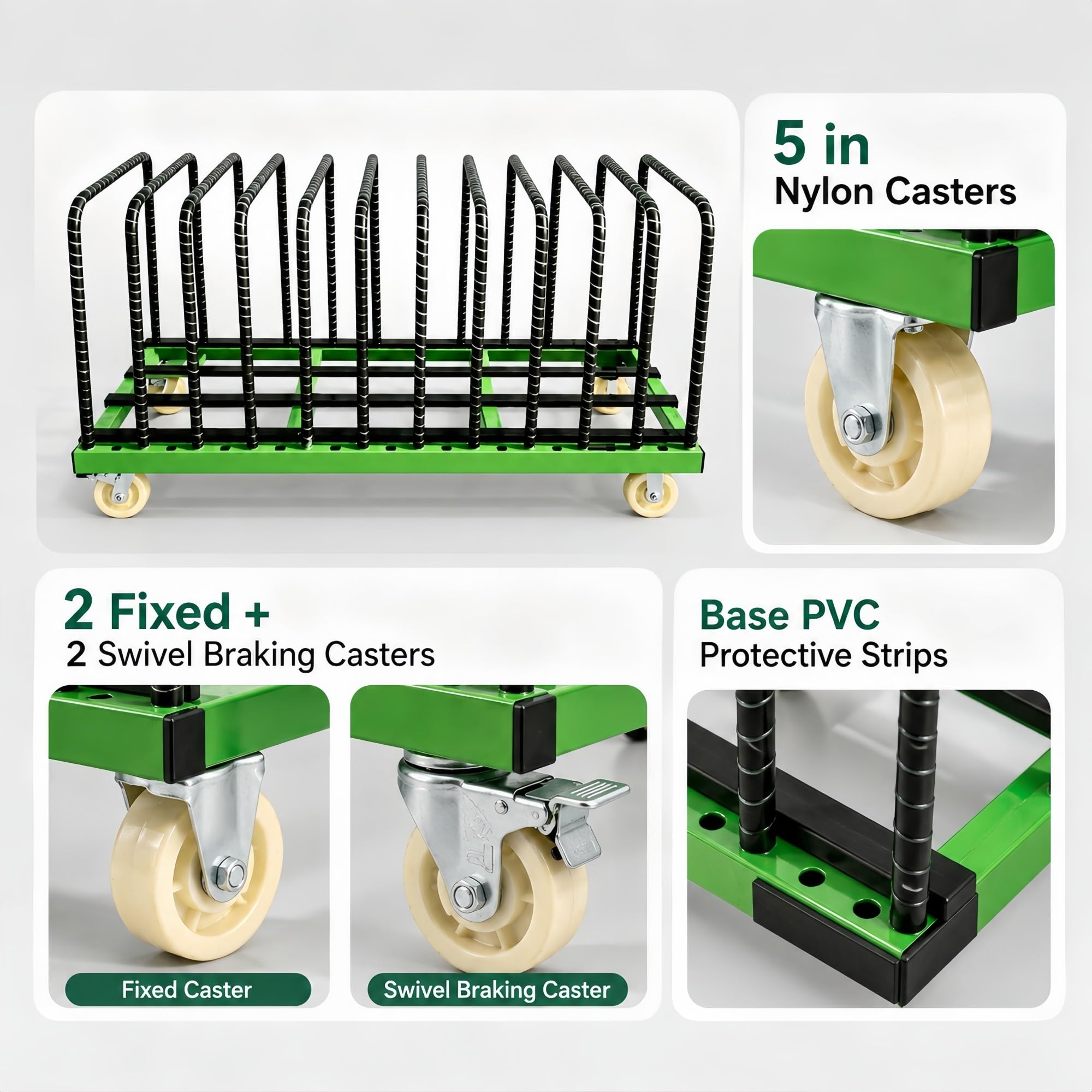 Plattenwagen Mit Vier 5-Zoll-Nylonrollen | Mit Herausnehmbaren Trennwänden For Glas, Steinplatten Und Holzplatten(22-Slot High)