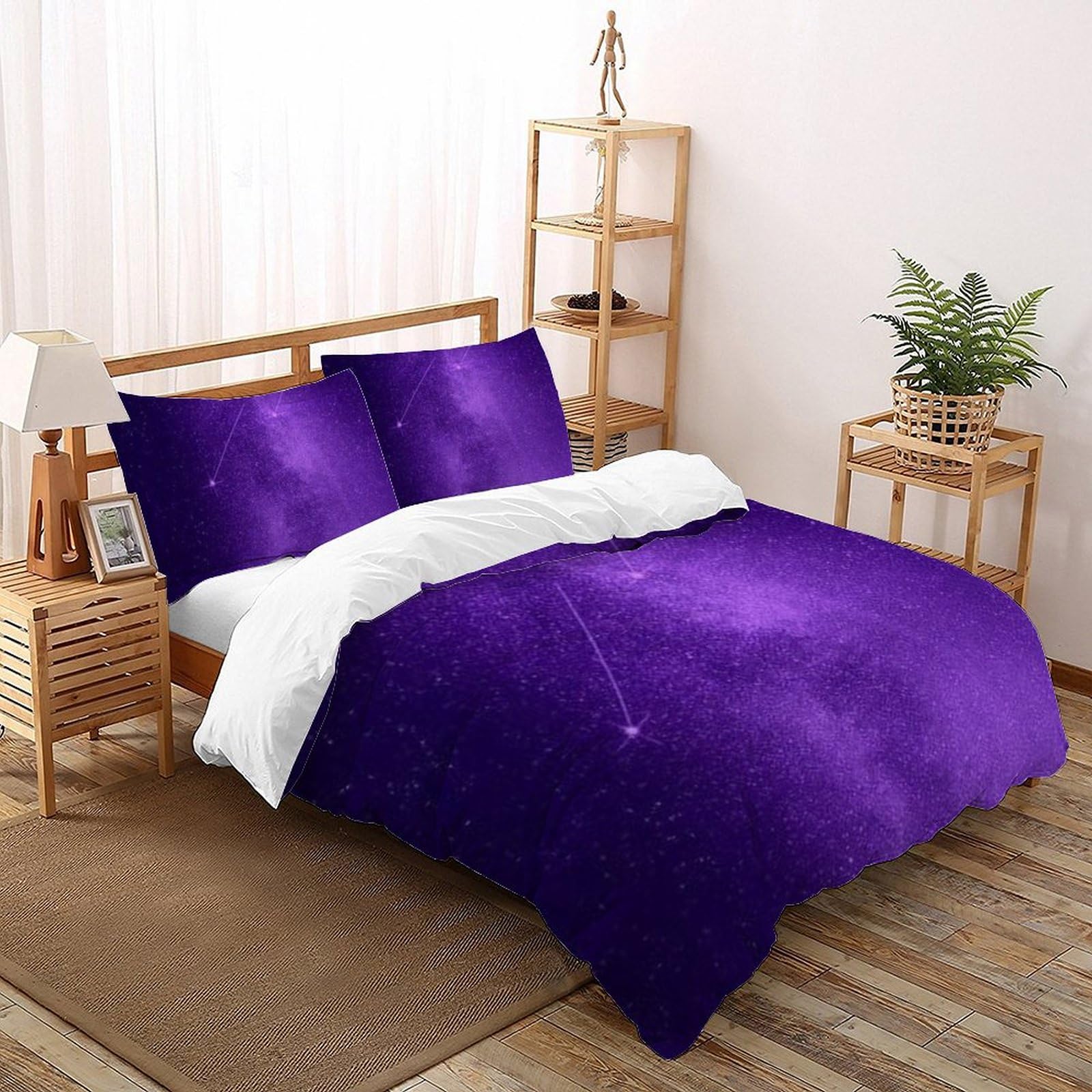 Housse de couette grand lit violette imprimée pour ne plus repasser