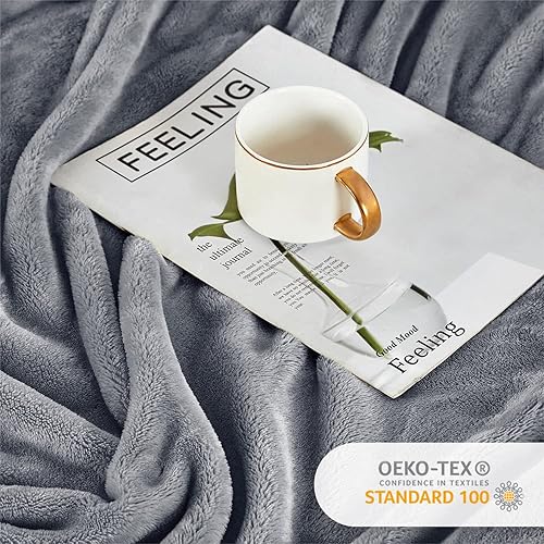 Miniatura 6 de Manta de franela de felpa, acogedora, cálida, cómoda, suave, para otoño, para sofá, silla, cama, campamento y viajes, tamaño de la manta (gris