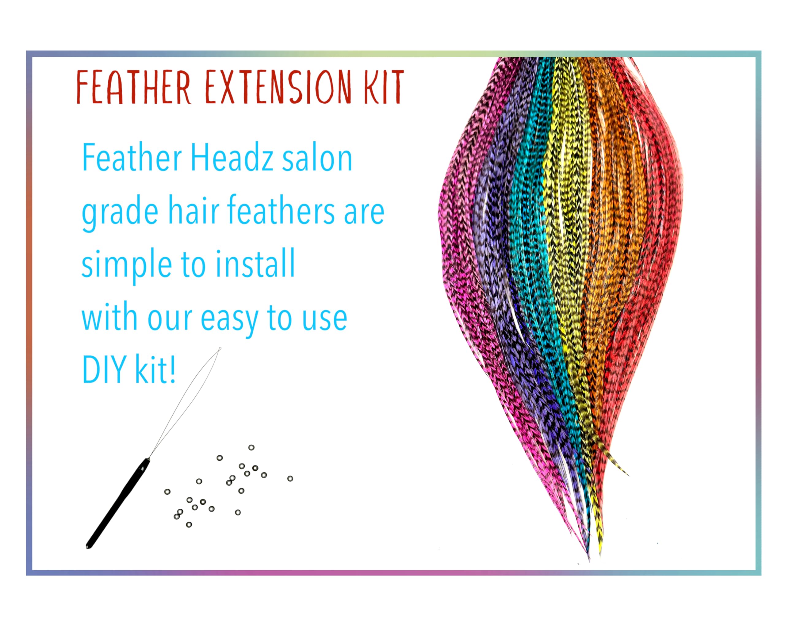 21 Feather Hair Extensions DIY Kit with Micro-Link Beads 9-14 Inch Boho Style 21 Natural & Turquoise Color Hair Extensions – 9”–14” Long  main image 2