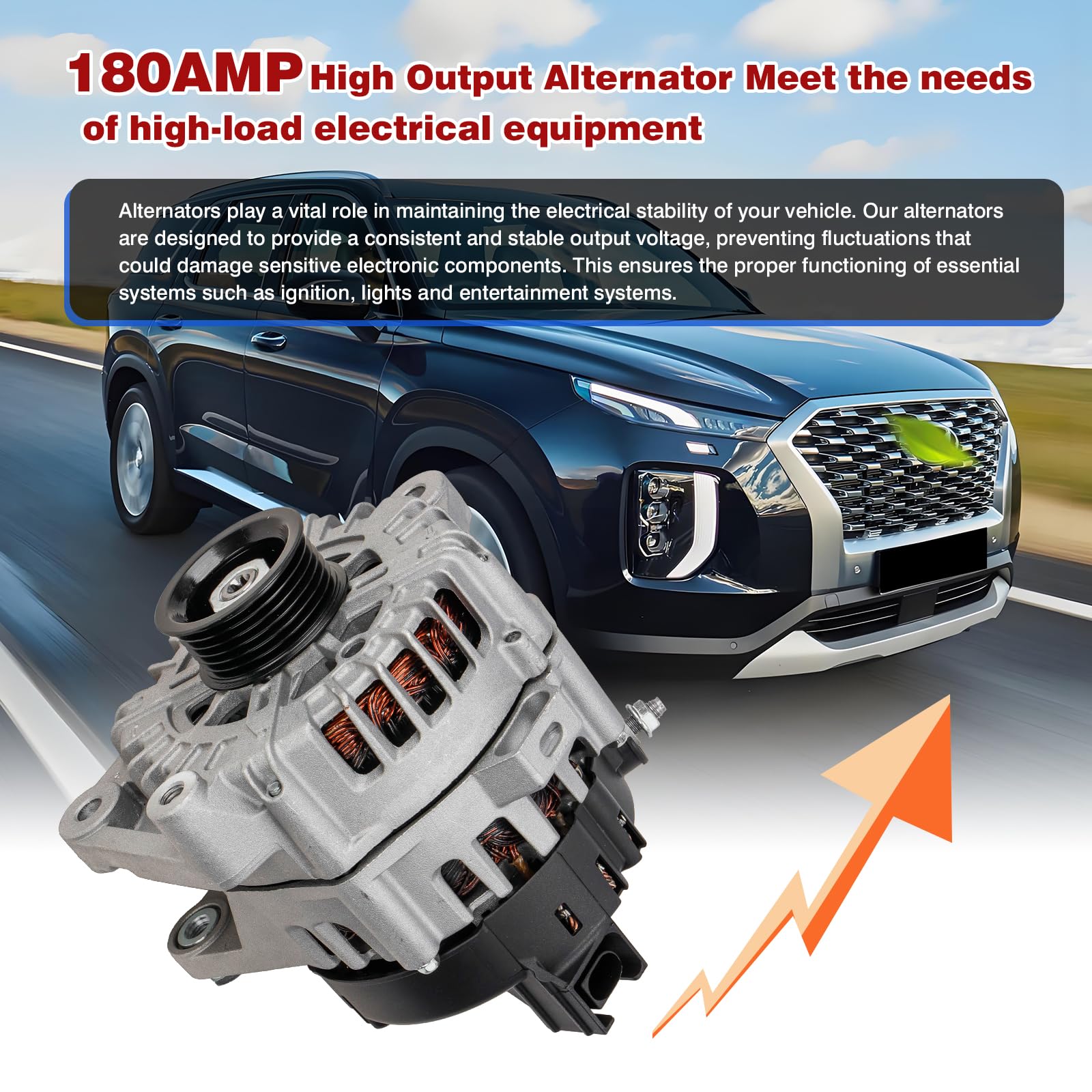 GXARTS Alternator 13.5V 180AMP - Compatible With Hyundai Palisade 2020-2023 & Kia Telluride 2020-2022 3.8L